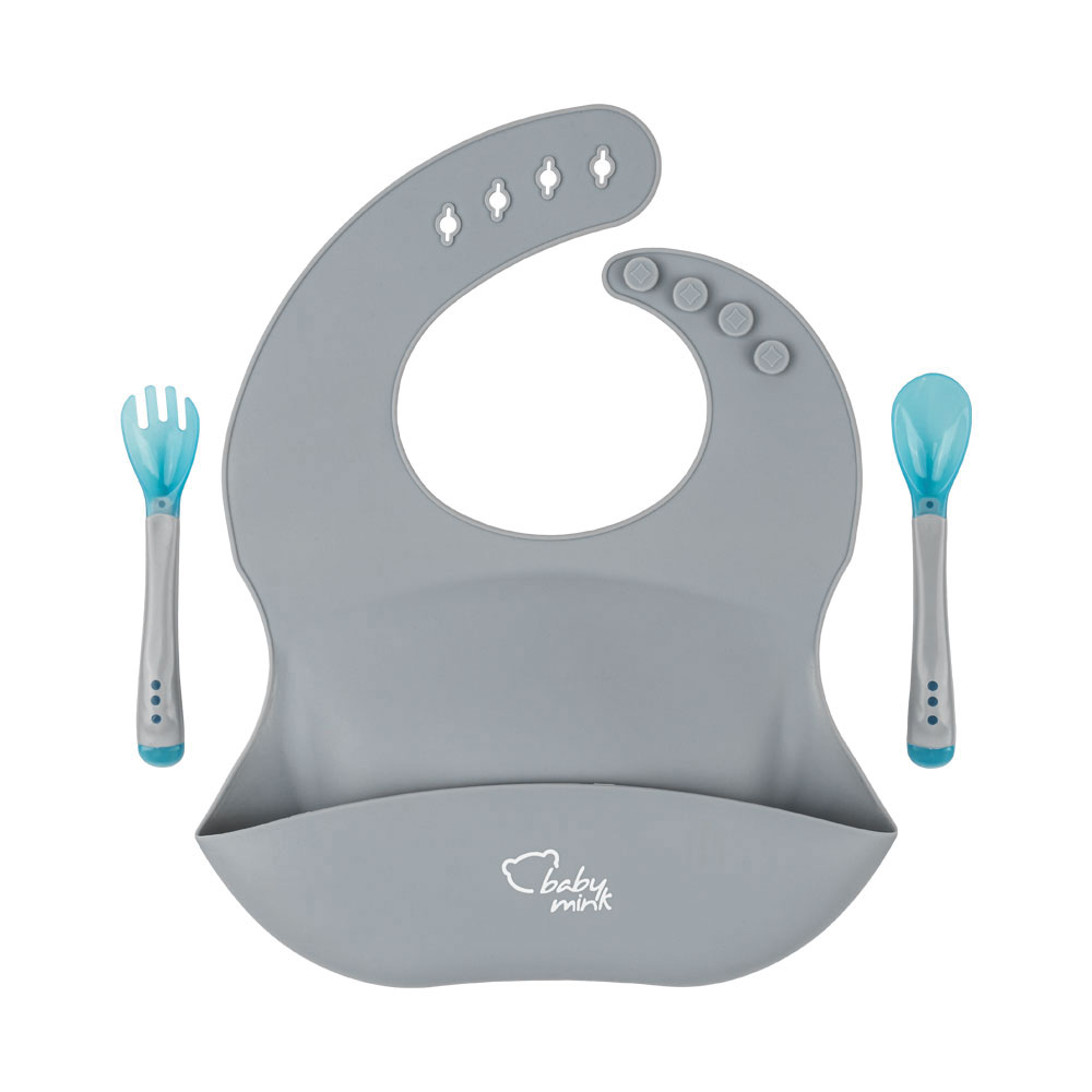 Foto 3 pulgar | Set Comidita Baby Mink Bmf01 Gris(babero Y Set De Cubiertos)