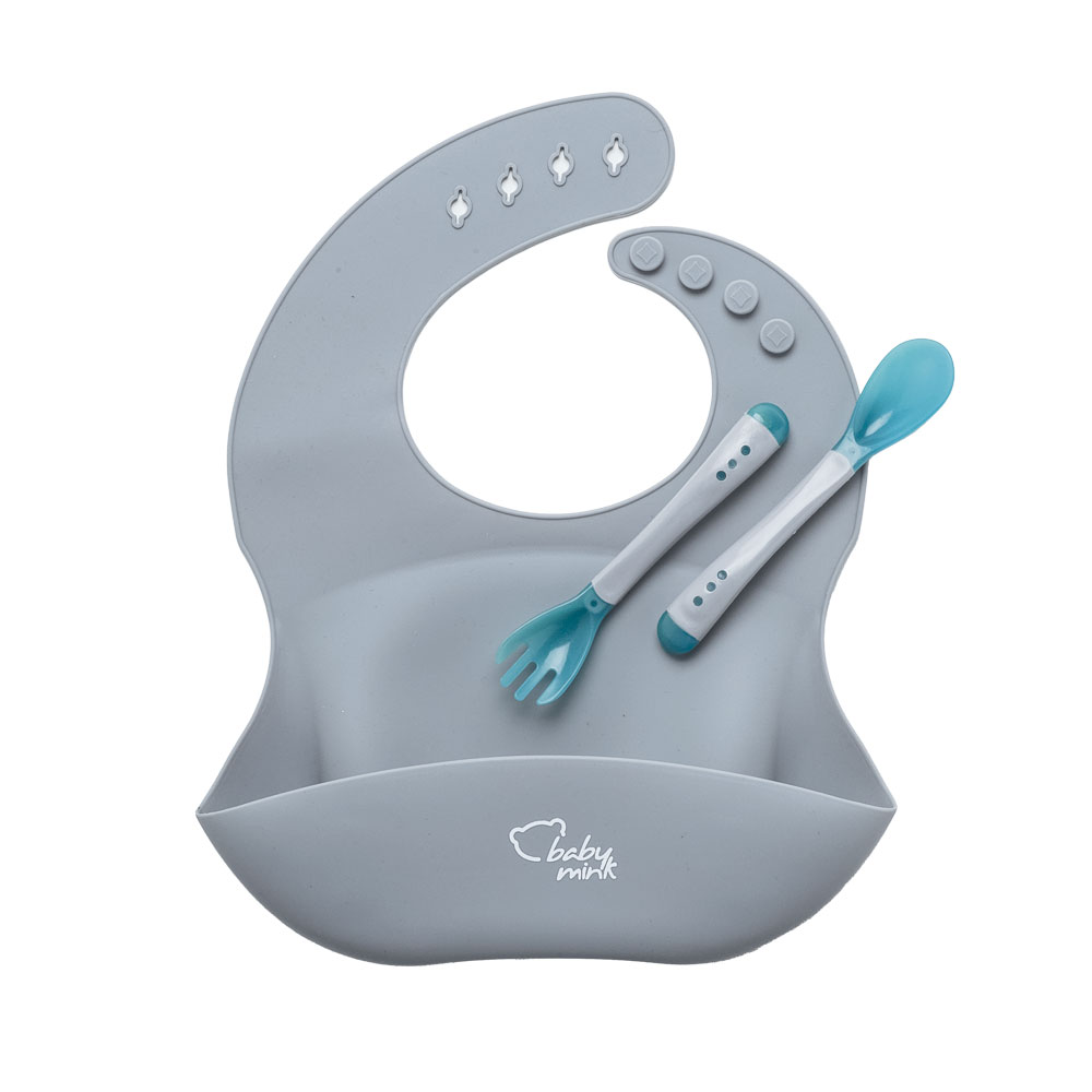 Foto 4 pulgar | Set Comidita Baby Mink Bmf01 Gris(babero Y Set De Cubiertos)