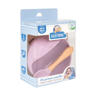 Foto 1 | Mi Primer Papilla Baby Mink Bmf00 Rosa (tazón Y Cuchara De Silicón)