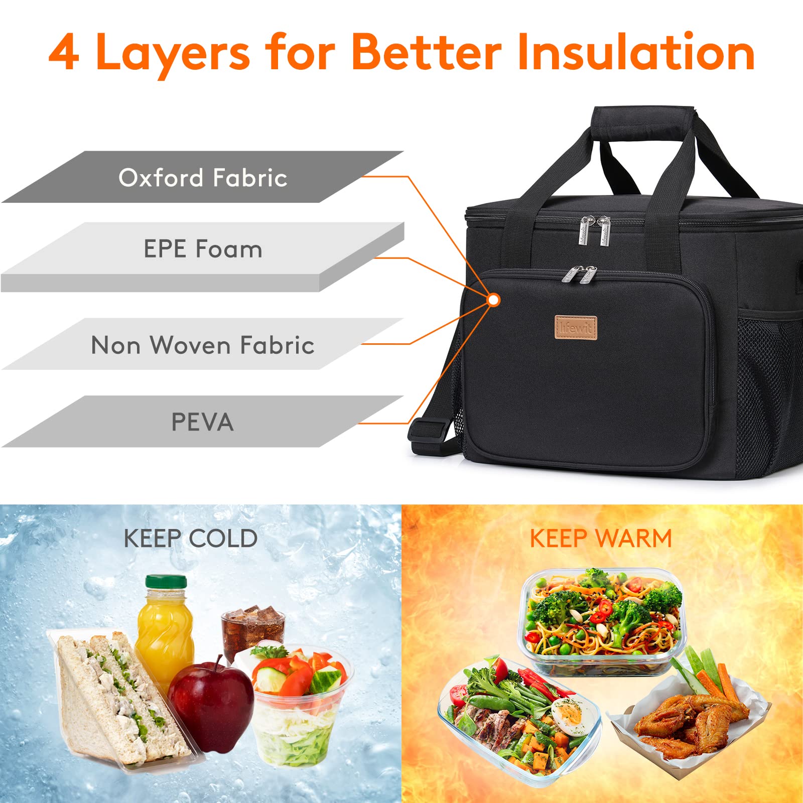 Foto 2 | Bolsa De Almuerzo Lifewit, Grande, Aislante, Negra, 24 L (40 Latas) - Venta Internacional.