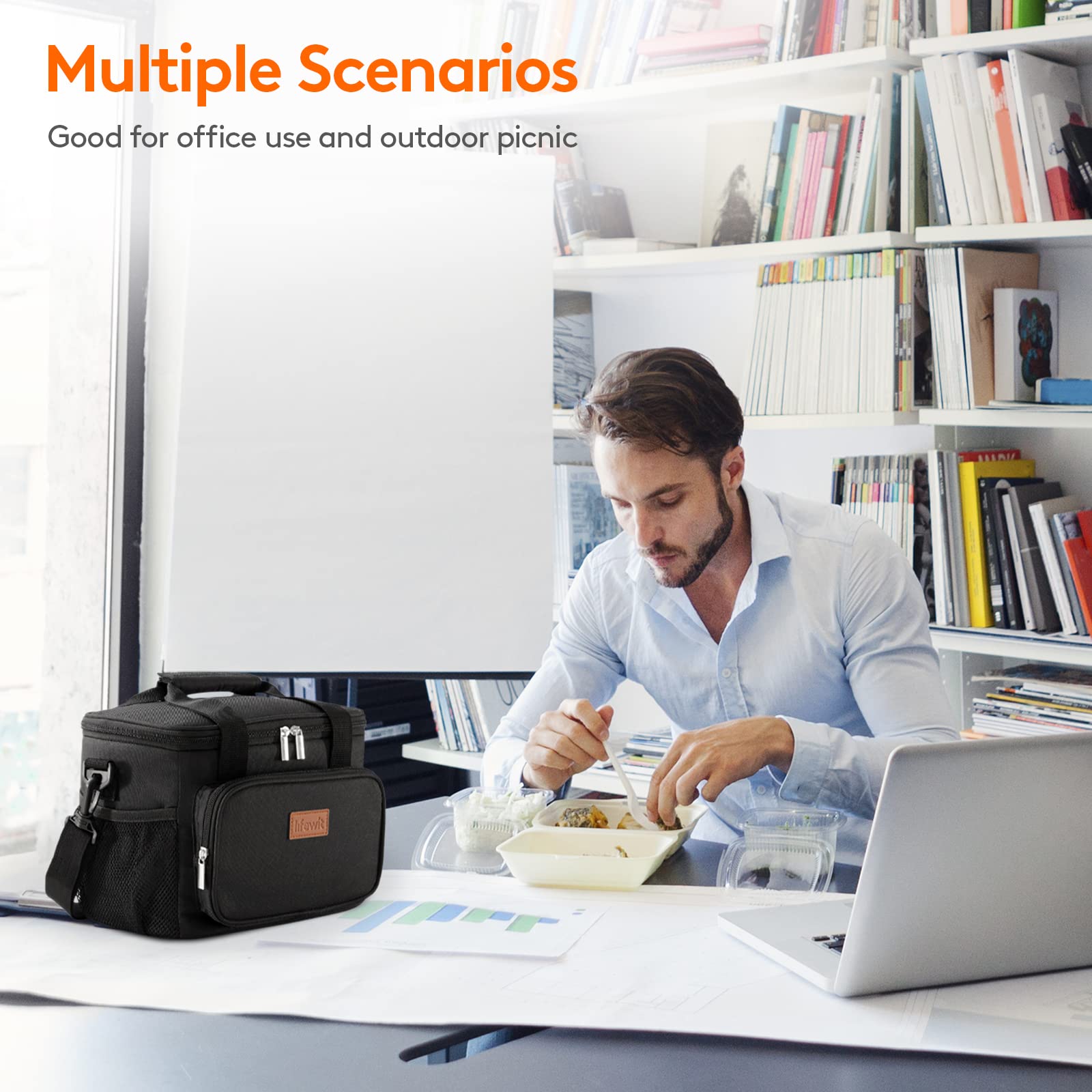 Foto 7 pulgar | Bolsa De Almuerzo Lifewit, Grande, Aislante, Negra, 24 L (40 Latas) - Venta Internacional.