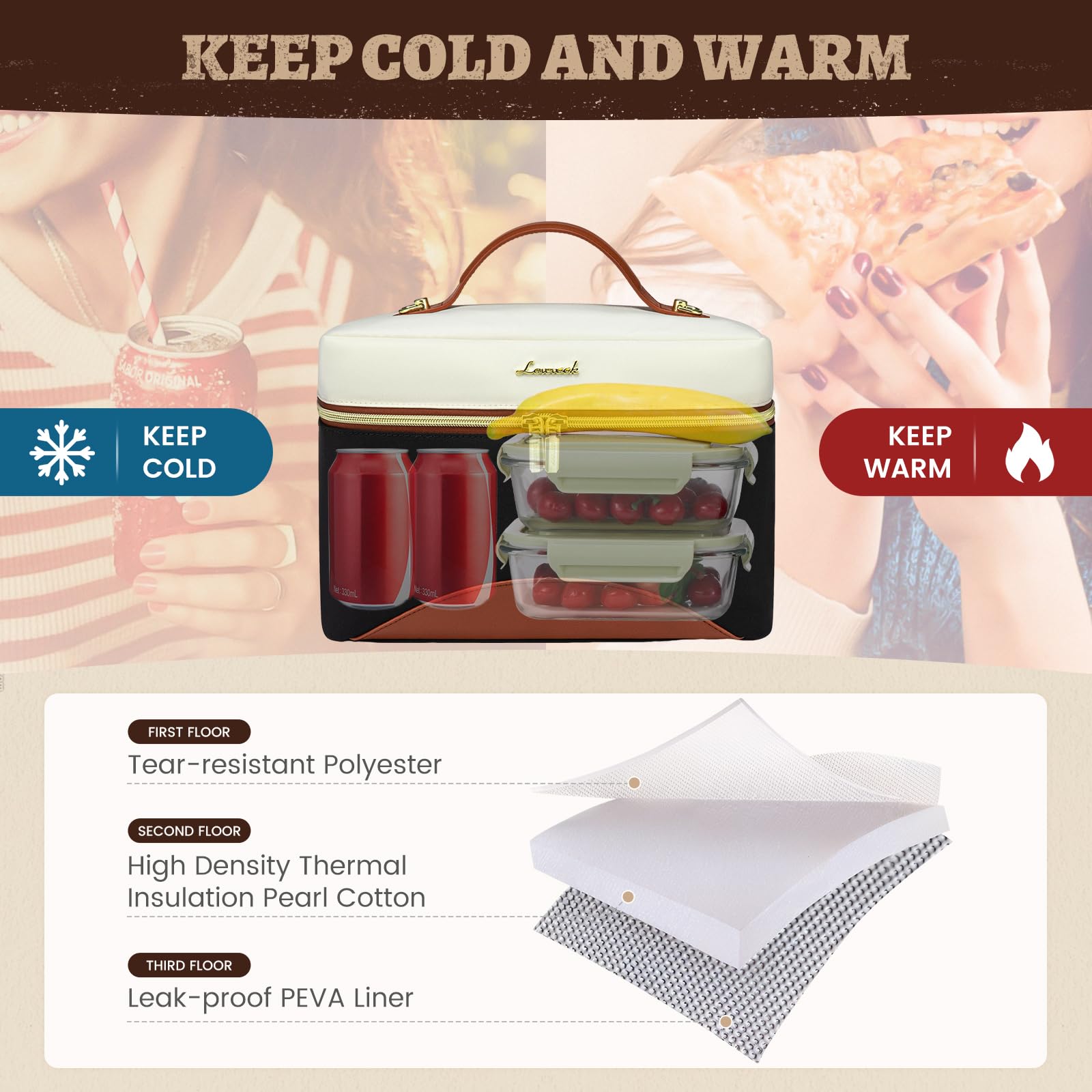 Foto 3 | Bolsa De Almuerzo Aislante Lovevook Para Mujer Con Correa Ajustable - Venta Internacional.