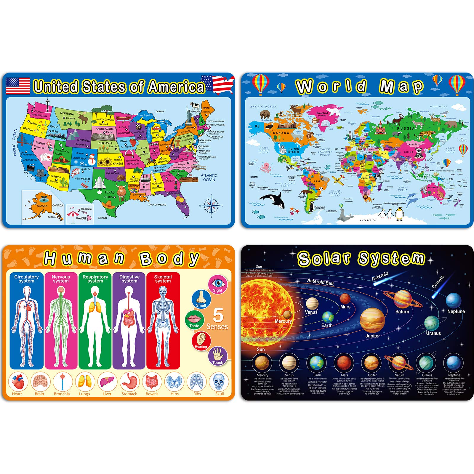 Manteles Individuales Educativos Para Preescolar Patelai Kids, 4 Unidades - Venta Internacional.