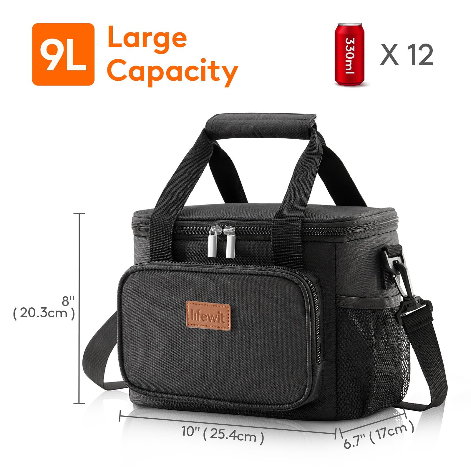Foto 5 pulgar | Lonchera Lifewit, Grande, Aislante, 9 Litros, 12 Latas, Negra - Venta Internacional.