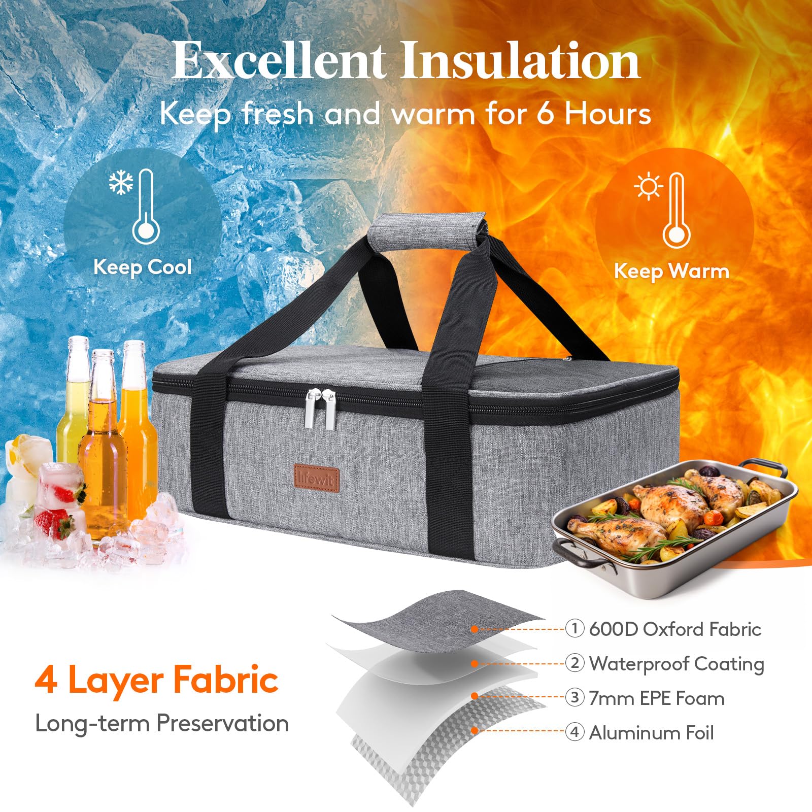 Foto 3 | Cacerola Aislante Lifewit Para Comida Fría Y Caliente, 9 X 13 Cm - Venta Internacional.