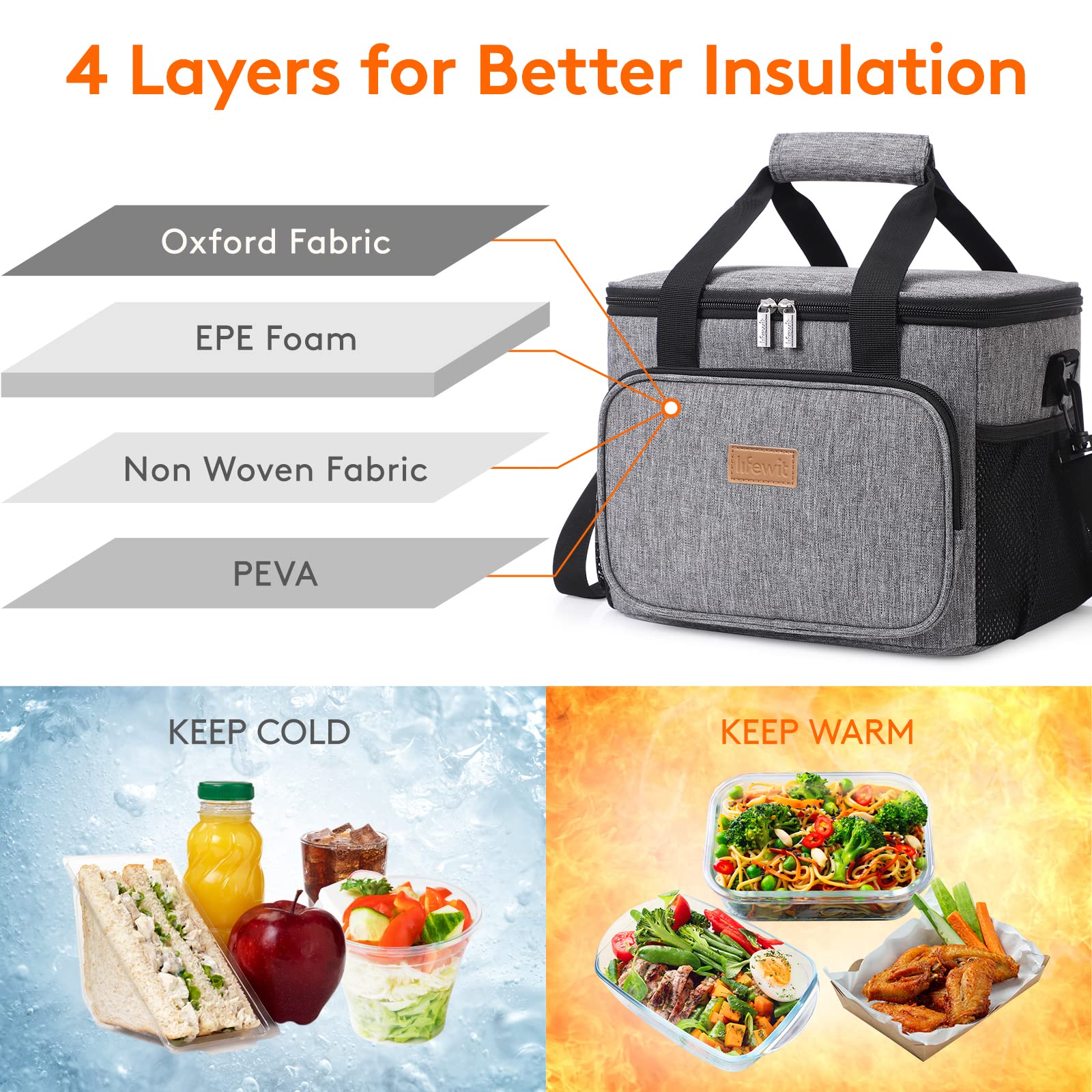 Foto 3 pulgar | Bolsa De Almuerzo Lifewit, Grande, Aislante, 15 L, Gris, 24 Latas - Venta Internacional.