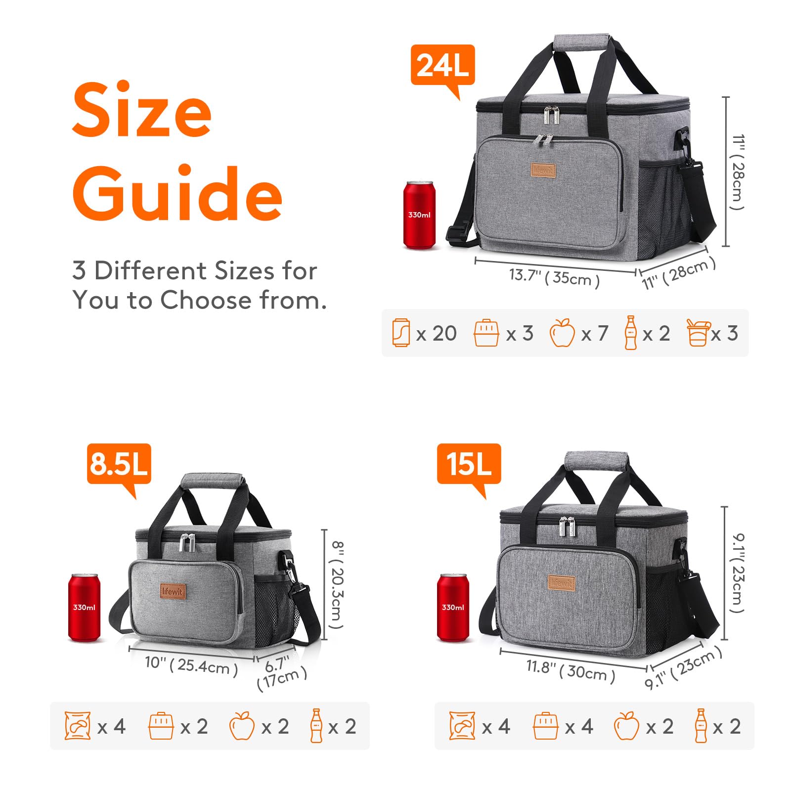 Foto 5 pulgar | Bolsa De Almuerzo Lifewit, Grande, Aislante, 15 L, Gris, 24 Latas - Venta Internacional.