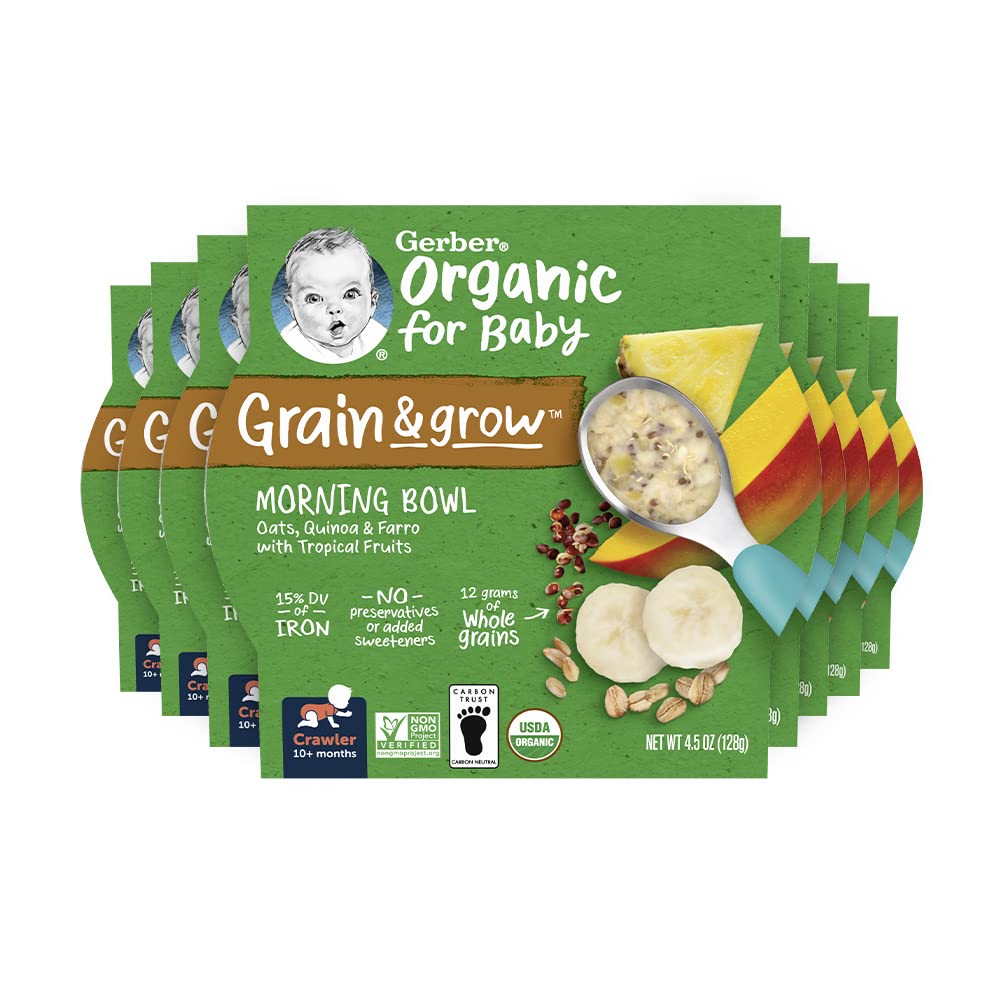 Baby Food Gerber Organic Grain & Grow Morning Bowl, 130 G X 8 - Venta Internacional.