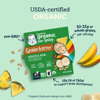 Foto 3 | Baby Food Gerber Organic Grain & Grow Morning Bowl, 130 G X 8 - Venta Internacional.