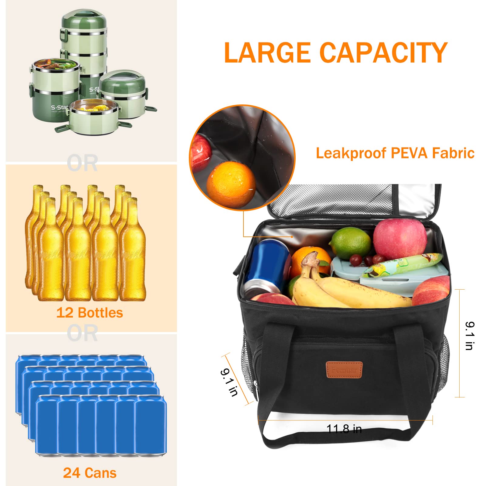 Foto 4 pulgar | Bolsa De Almuerzo Femuar Con Aislamiento De 15 Litros Para Adultos, Color Negro - Venta Internacional.