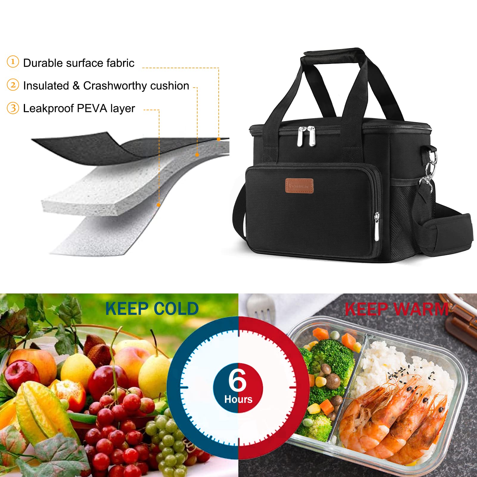 Foto 6 pulgar | Bolsa De Almuerzo Femuar Con Aislamiento De 15 Litros Para Adultos, Color Negro - Venta Internacional.