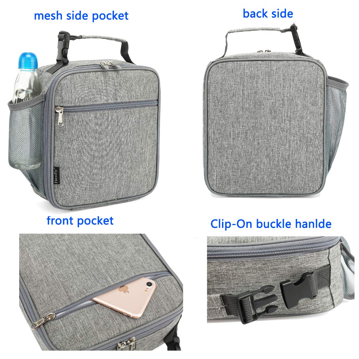 Foto 5 pulgar | Lonchera Flowfly Para Niños, Bolsa Blanda Aislante, Color Gris Jaspeado - Venta Internacional.