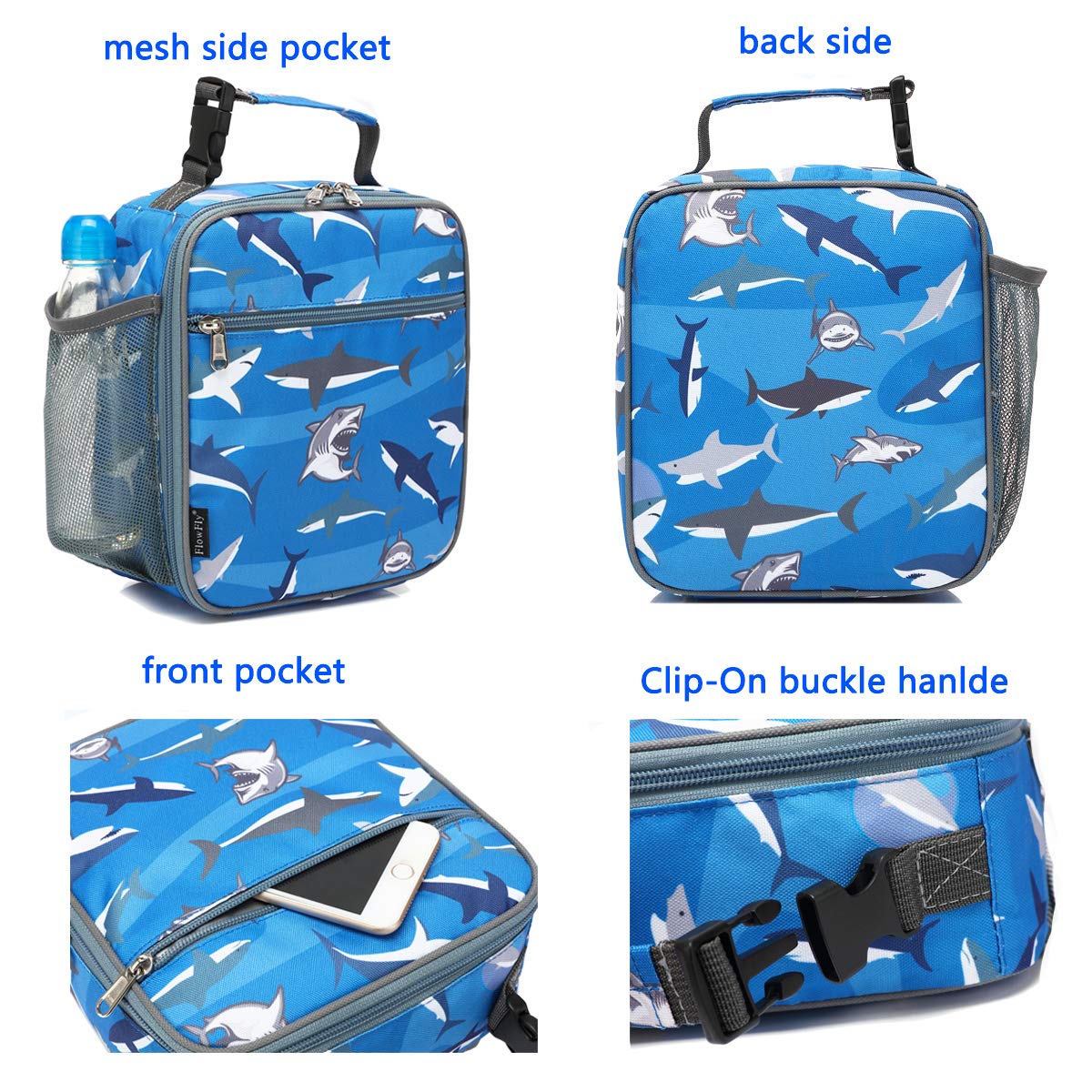 Foto 4 | Lonchera Flowfly Kids, Bolsa Blanda Aislante Mini Cooler Shark - Venta Internacional.