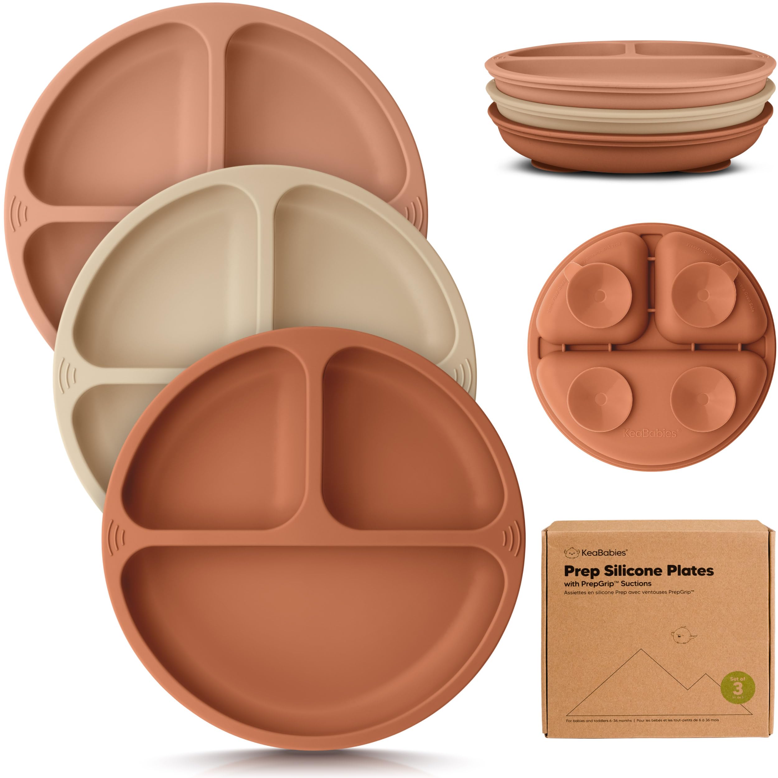 Foto 2 pulgar | Platos con Succión Keababies Prep de Silicona para Bebé 3 Piezas - Venta Internacional