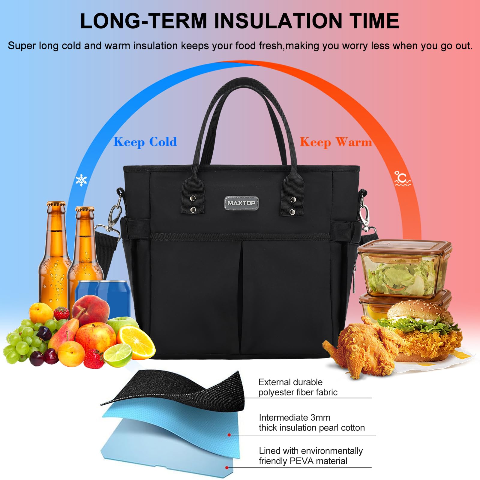 Foto 3 | Bolsa De Almuerzo Maxtop Con Aislamiento Térmico Para Hombre Y Mujer  Color Negro - Venta Internacional.