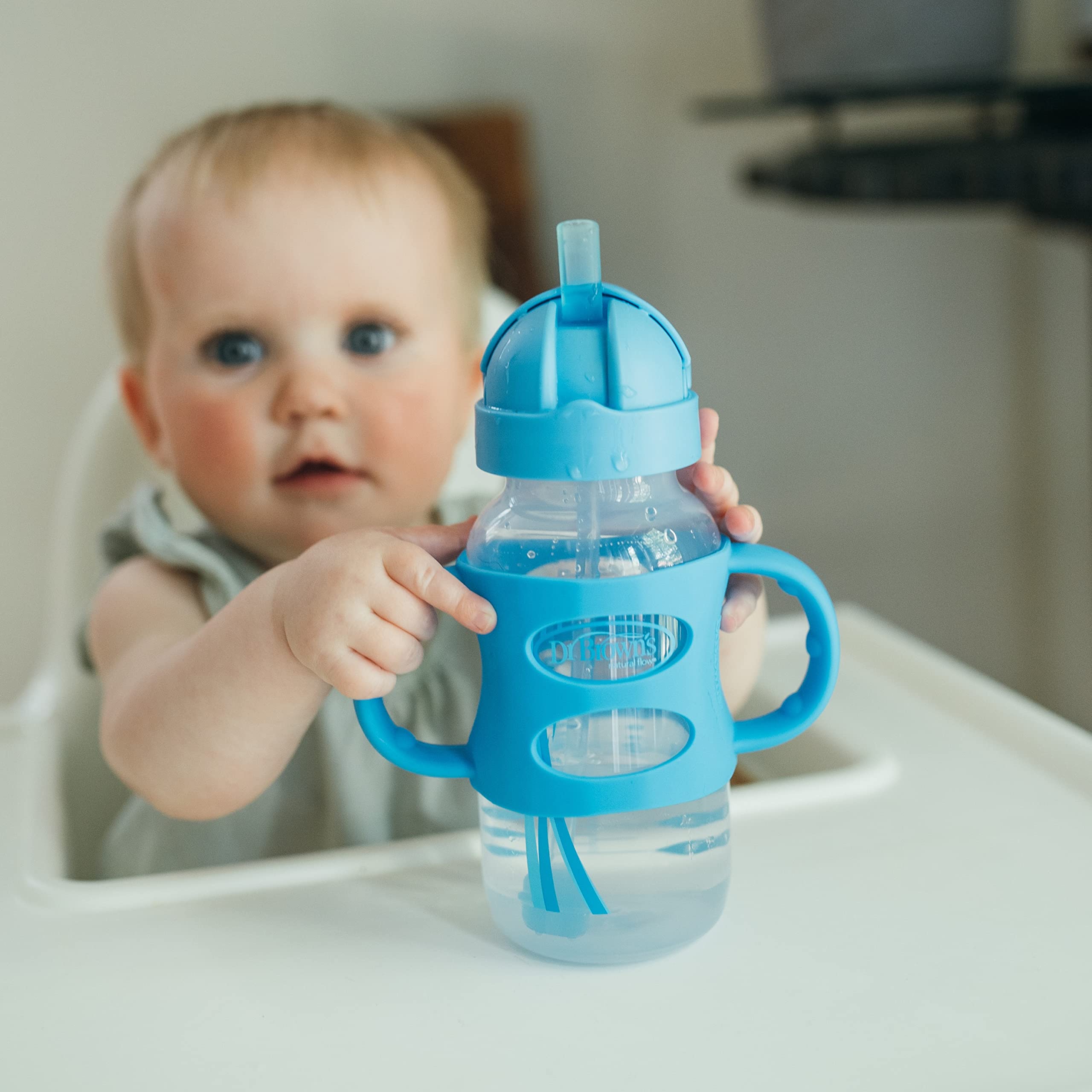 Foto 6 | Botella Sippy Straw Dr. Brown's Milestones, 270 Ml, Más De 6 M, Gris Y Azul - Venta Internacional.