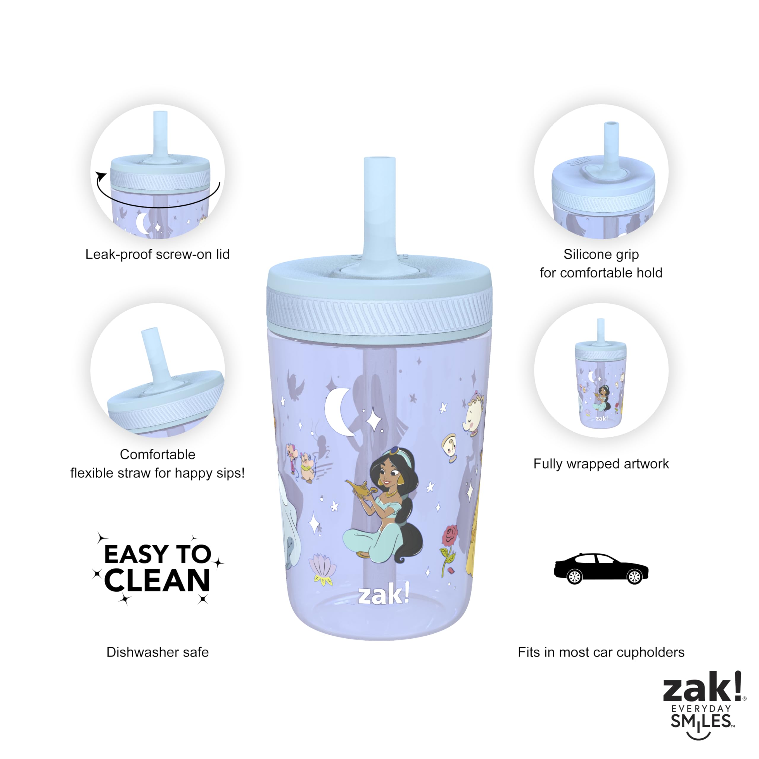 Foto 5 pulgar | Vaso Zak Designs Disney Princess Kelso, 450 Ml, Paquete De 2 - Venta Internacional.