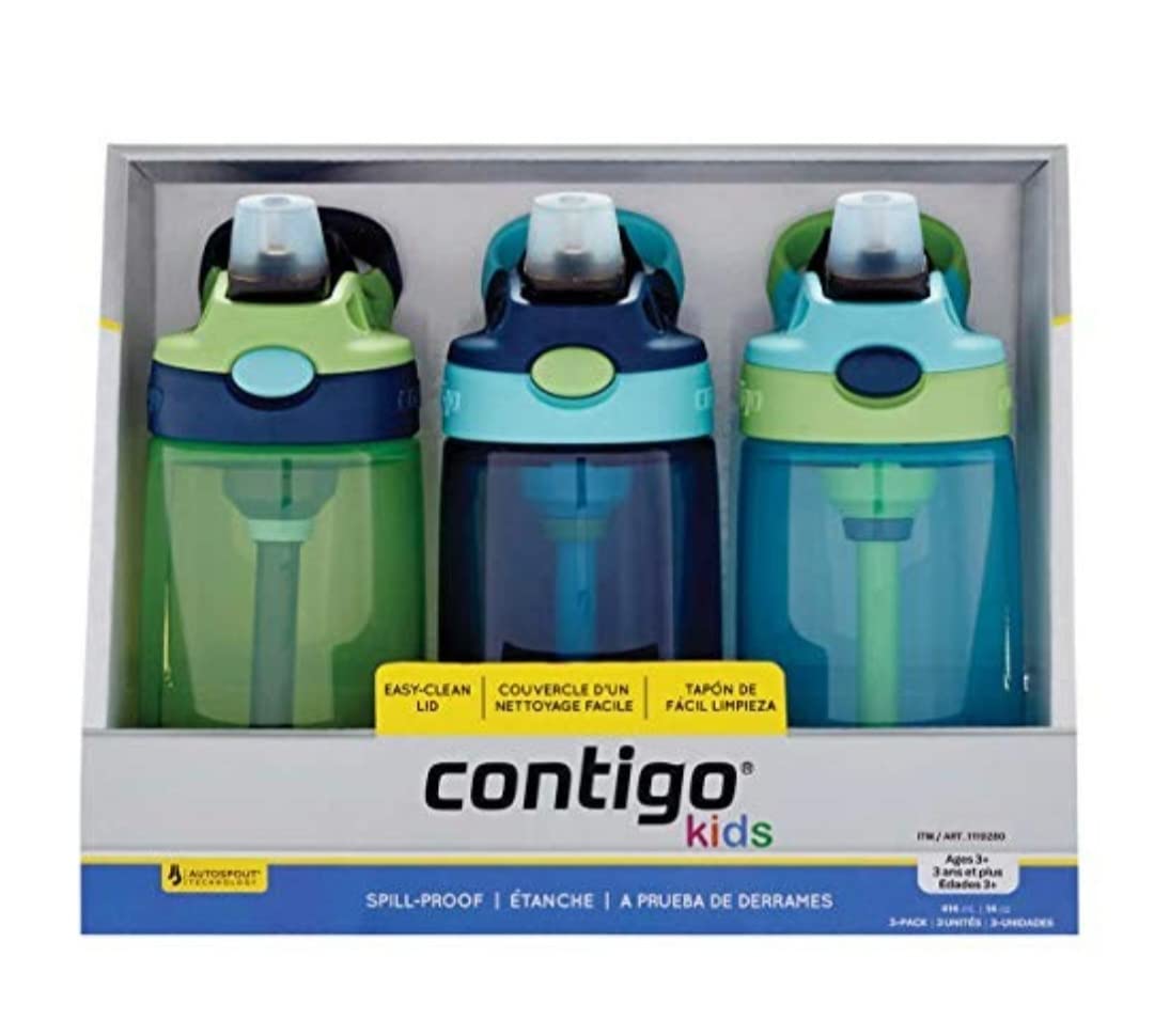 Foto 2 pulgar | Botella De Agua Contigo Kids Autospout 414 Ml, Paquete De 3 Unidades, Verde/azul - Venta Internacional.