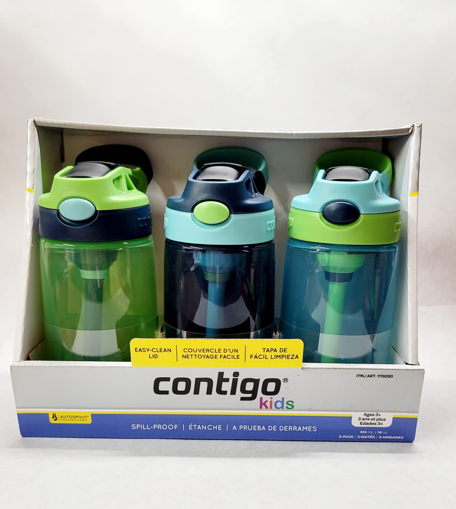 Foto 4 pulgar | Botella De Agua Contigo Kids Autospout 414 Ml, Paquete De 3 Unidades, Verde/azul - Venta Internacional.