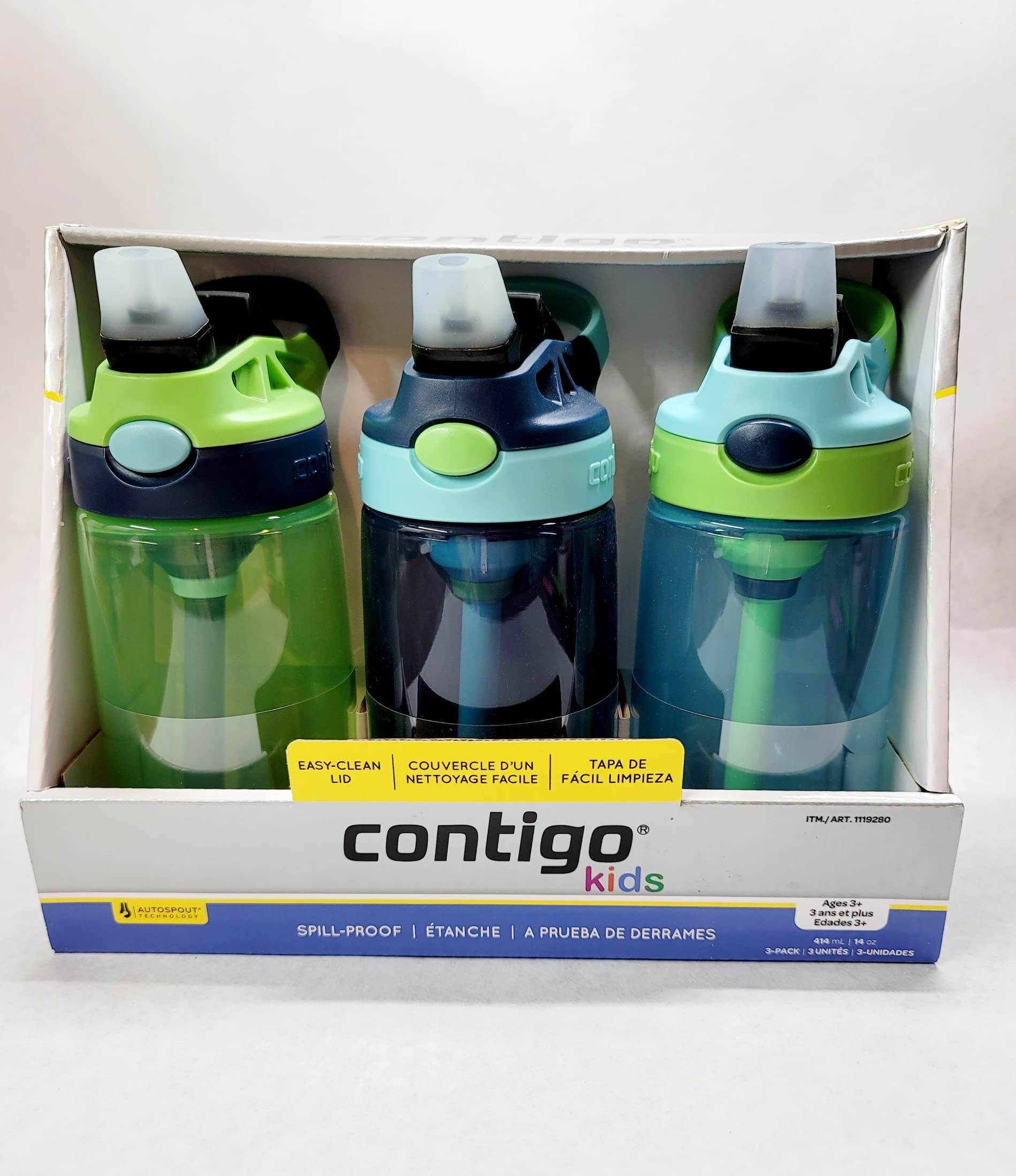 Foto 5 pulgar | Botella De Agua Contigo Kids Autospout 414 Ml, Paquete De 3 Unidades, Verde/azul - Venta Internacional.