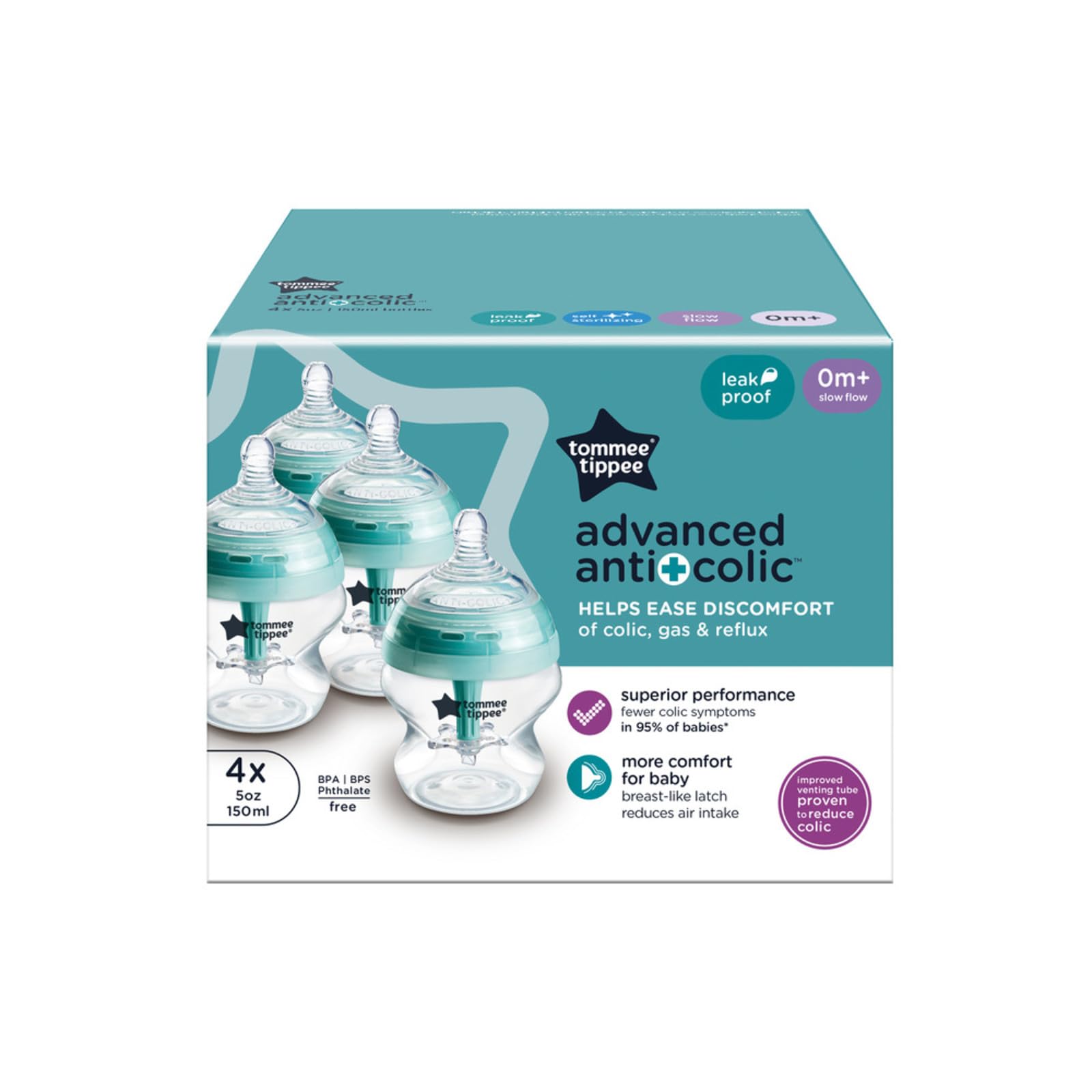 Foto 7 | Biberones Tommee Tippee Advanced Anticólicos 150 Ml, 0 M+ (x4) - Venta Internacional.
