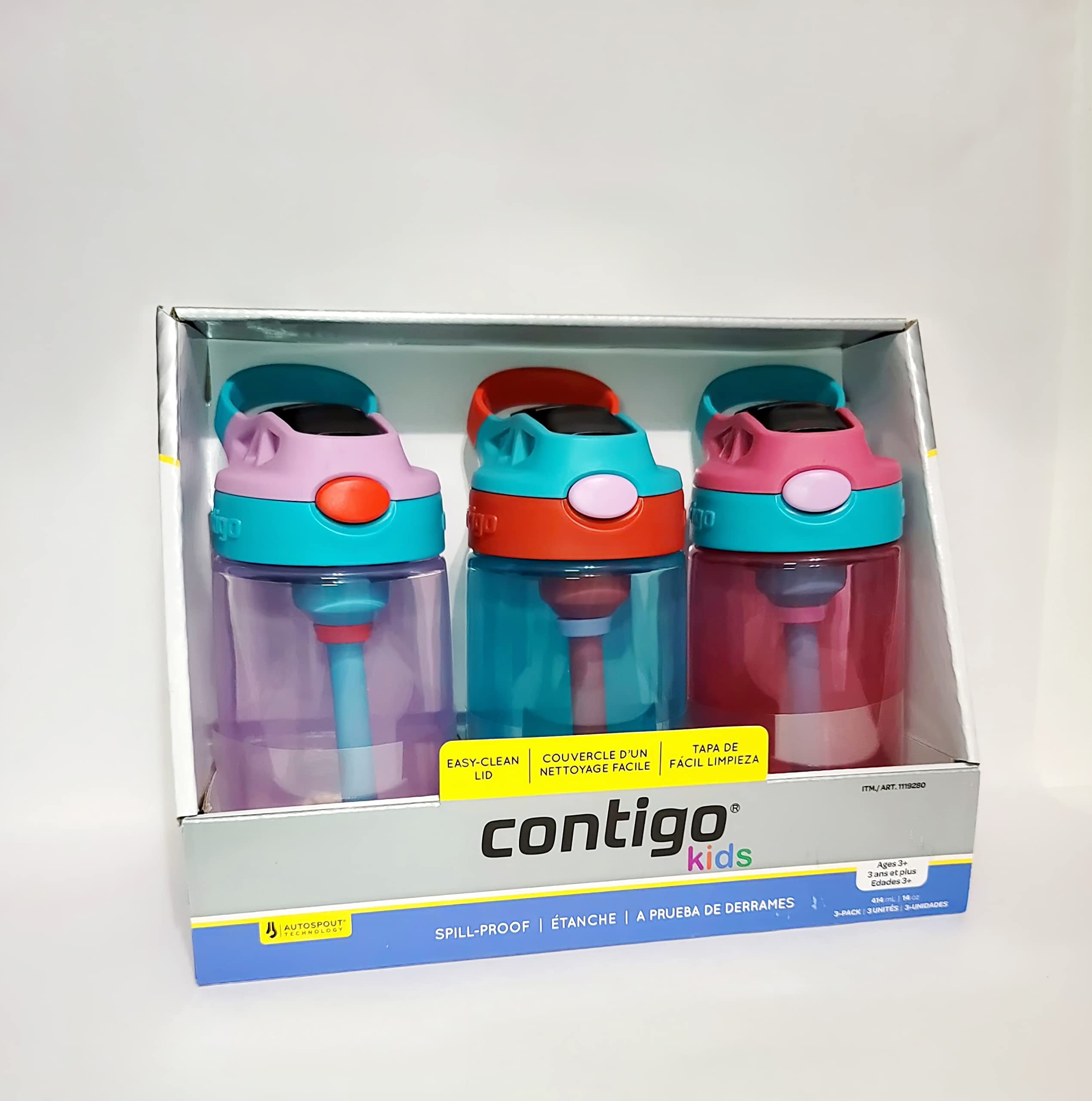 Foto 3 pulgar | Botella De Agua Contigo Kids Autospout 414 Ml, Paquete De 3, Morado/azul/rosa - Venta Internacional.