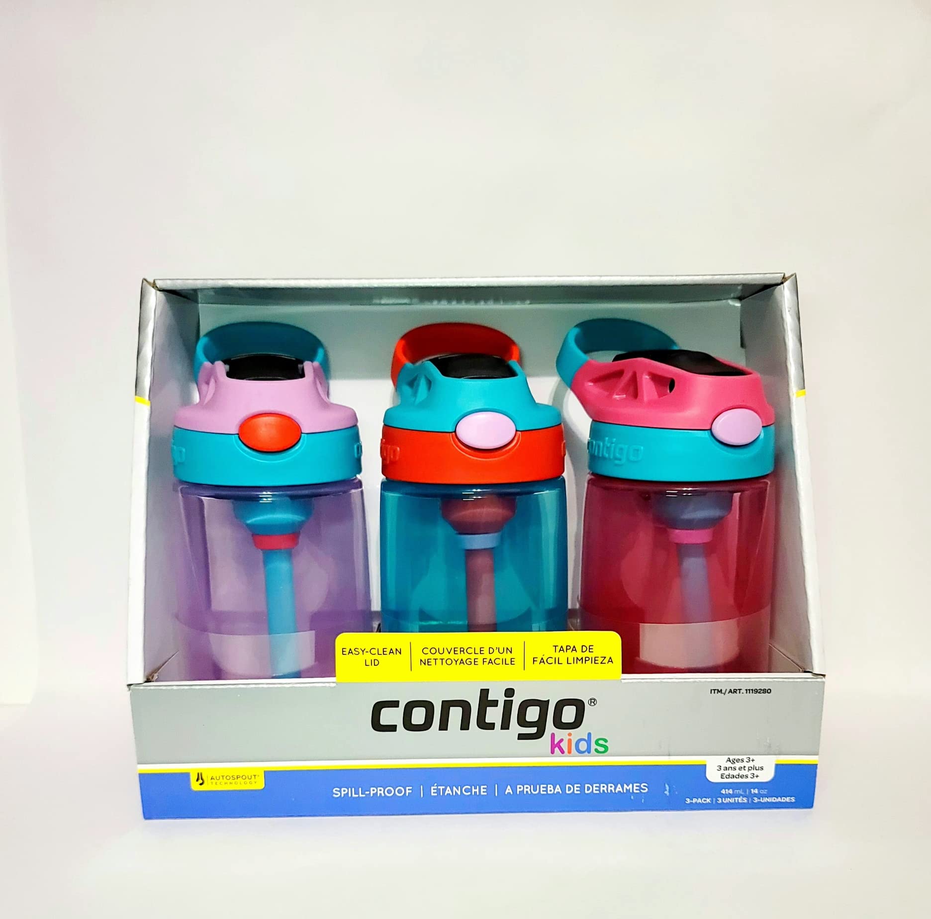 Foto 4 pulgar | Botella De Agua Contigo Kids Autospout 414 Ml, Paquete De 3, Morado/azul/rosa - Venta Internacional.