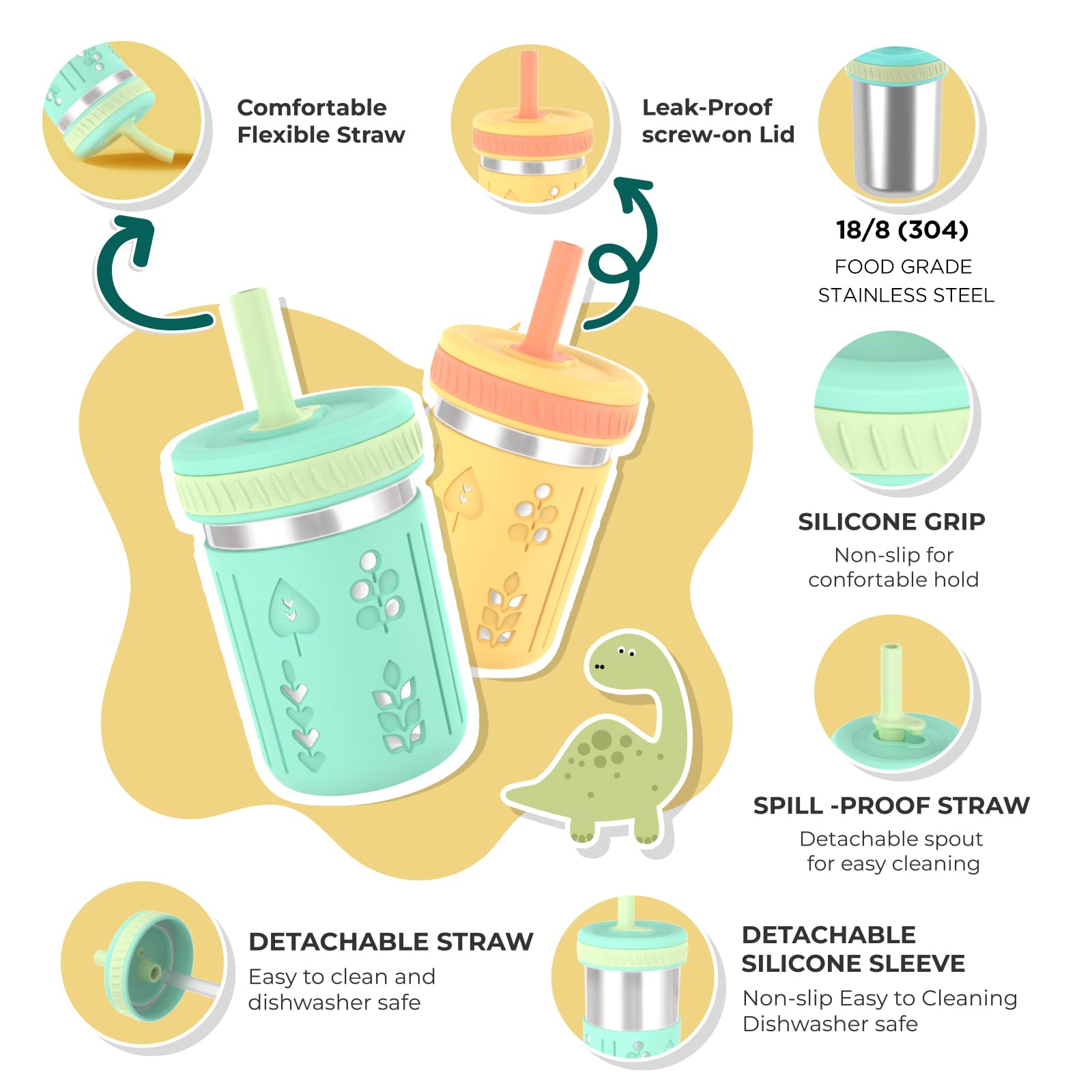 Foto 3 pulgar | Vasos Para Niños Pequeños Sippy Tronco De Acero Inoxidable De 300 Ml Con Fundas - Venta Internacional.