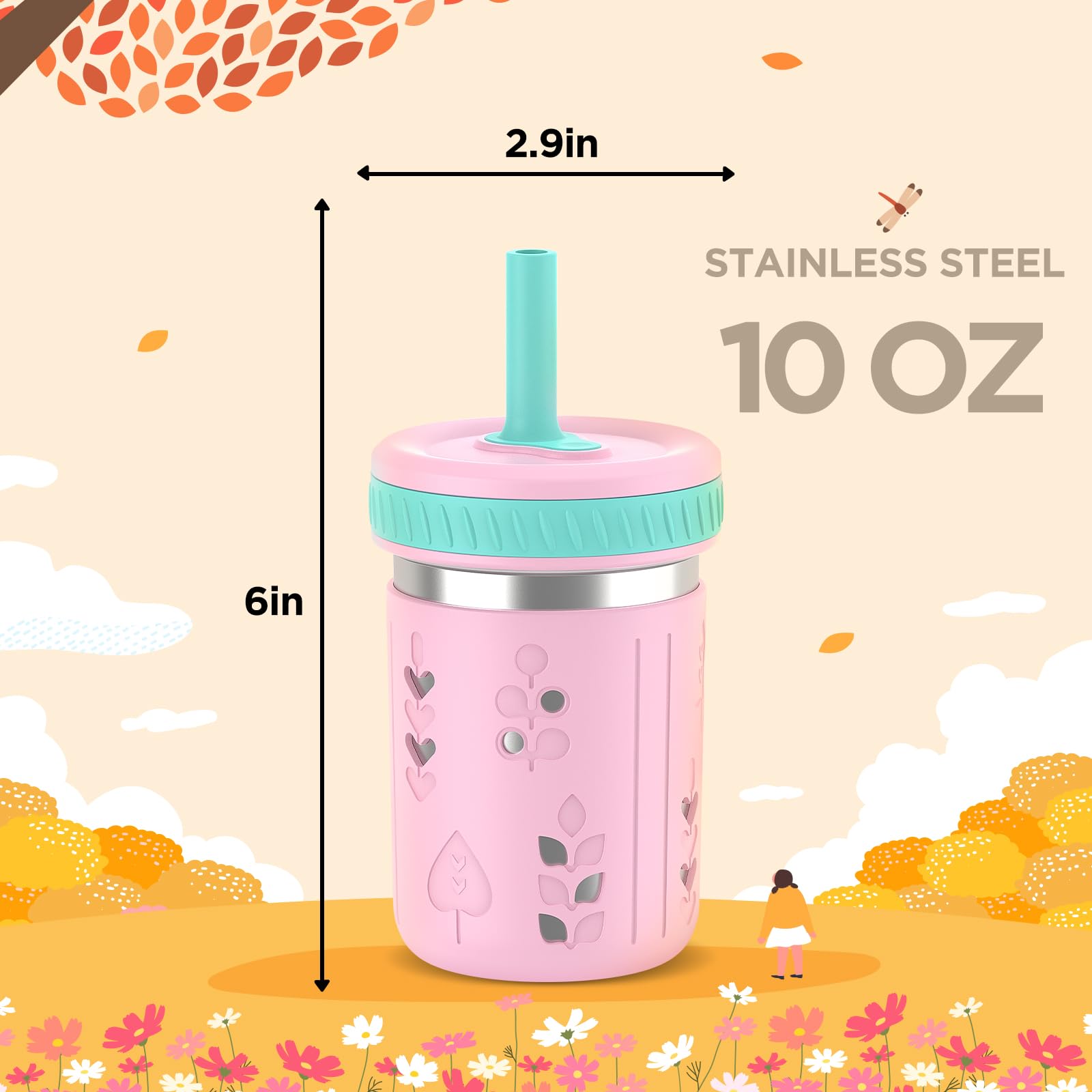 Foto 7 pulgar | Vasos Para Niños Pequeños Sippy Tronco De Acero Inoxidable De 300 Ml Con Fundas - Venta Internacional.