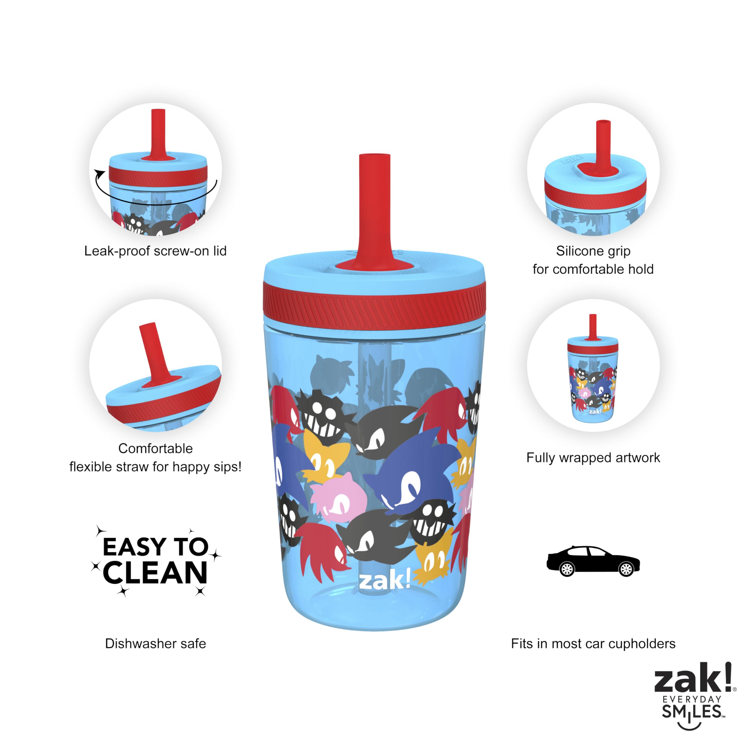 Foto 5 pulgar | Vaso Zak Designs Sonic The Hedgehog Kelso, 450 Ml, Paquete De 2 - Venta Internacional.