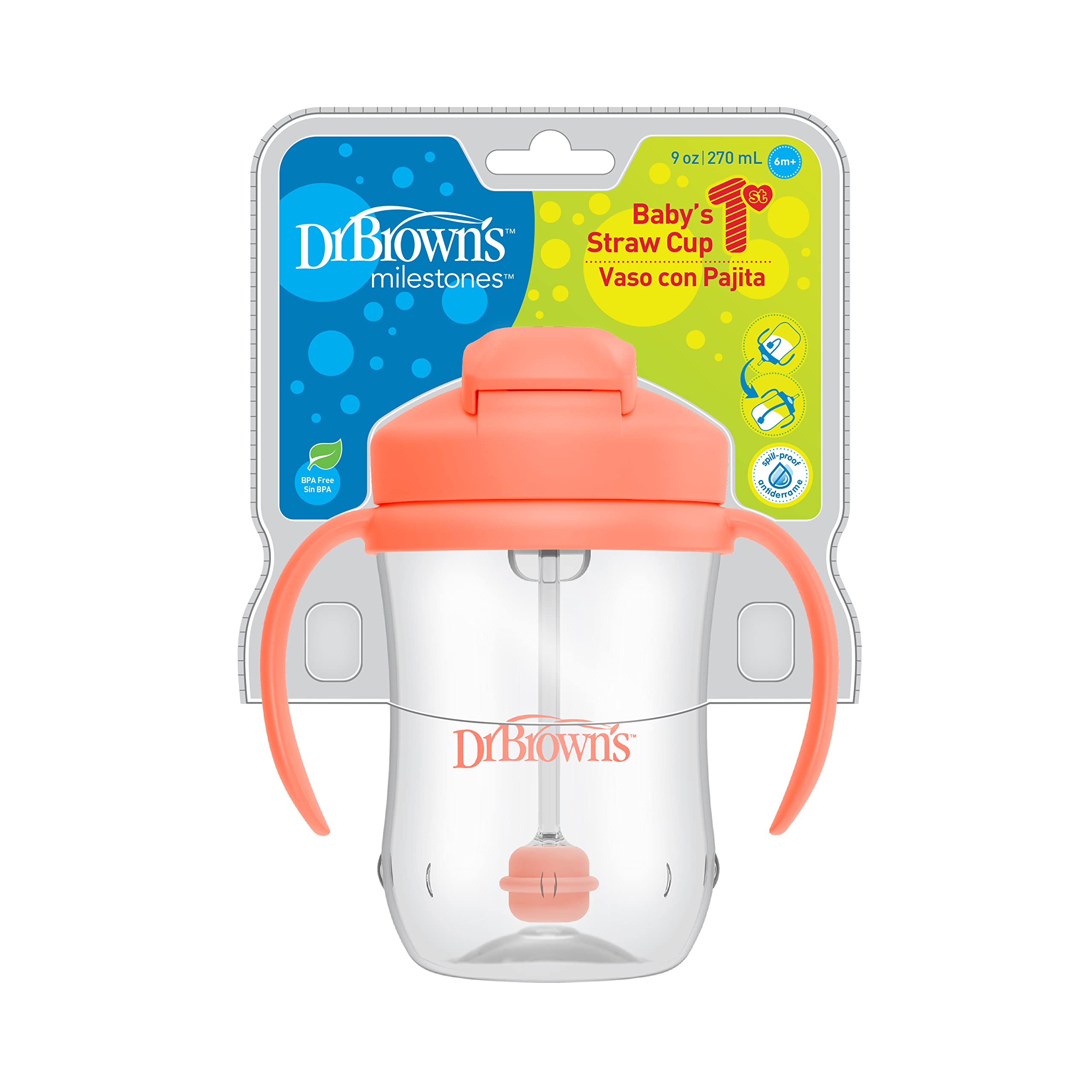Foto 3 pulgar | Copa Con Pajita Dr. Brown's Milestones Baby's First 270 Ml Coral 6m+ - Venta Internacional.