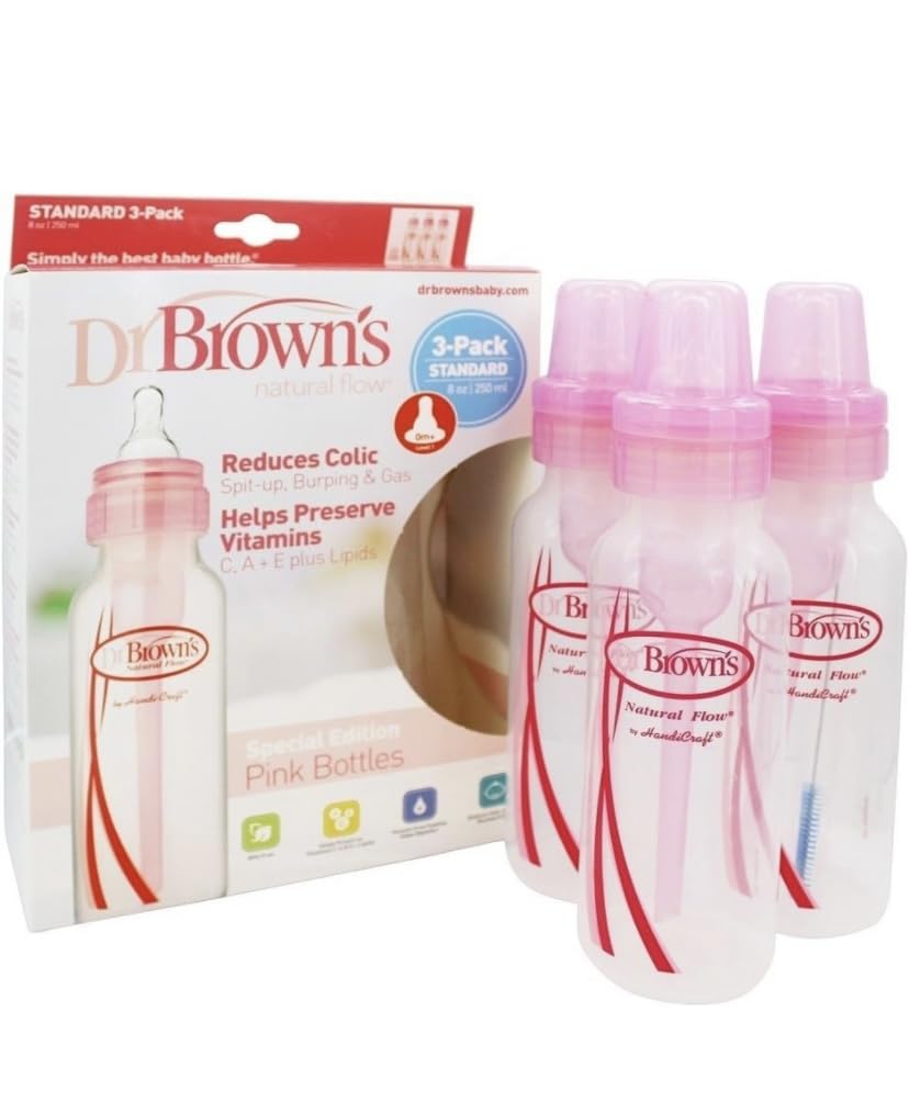 Biberones Dr. Brown's Sin Bpa, 240 Ml, Color Rosa, Paquete De 3 - Venta Internacional.