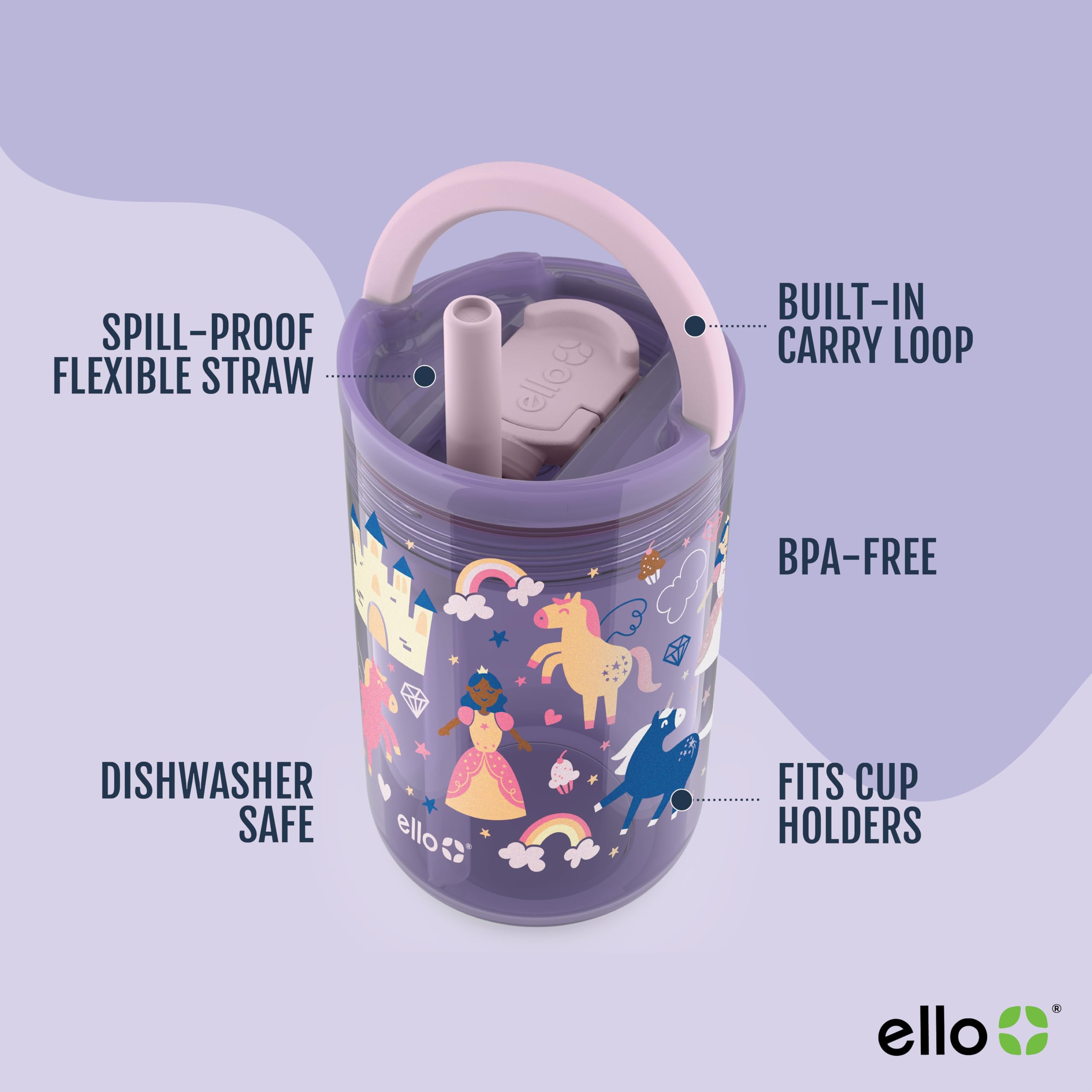 Foto 4 pulgar | Juego De Vasos Ello Bop De Plástico Para Niños De 360 Ml Con Pajita, Paquete De 2 - Venta Internacional.