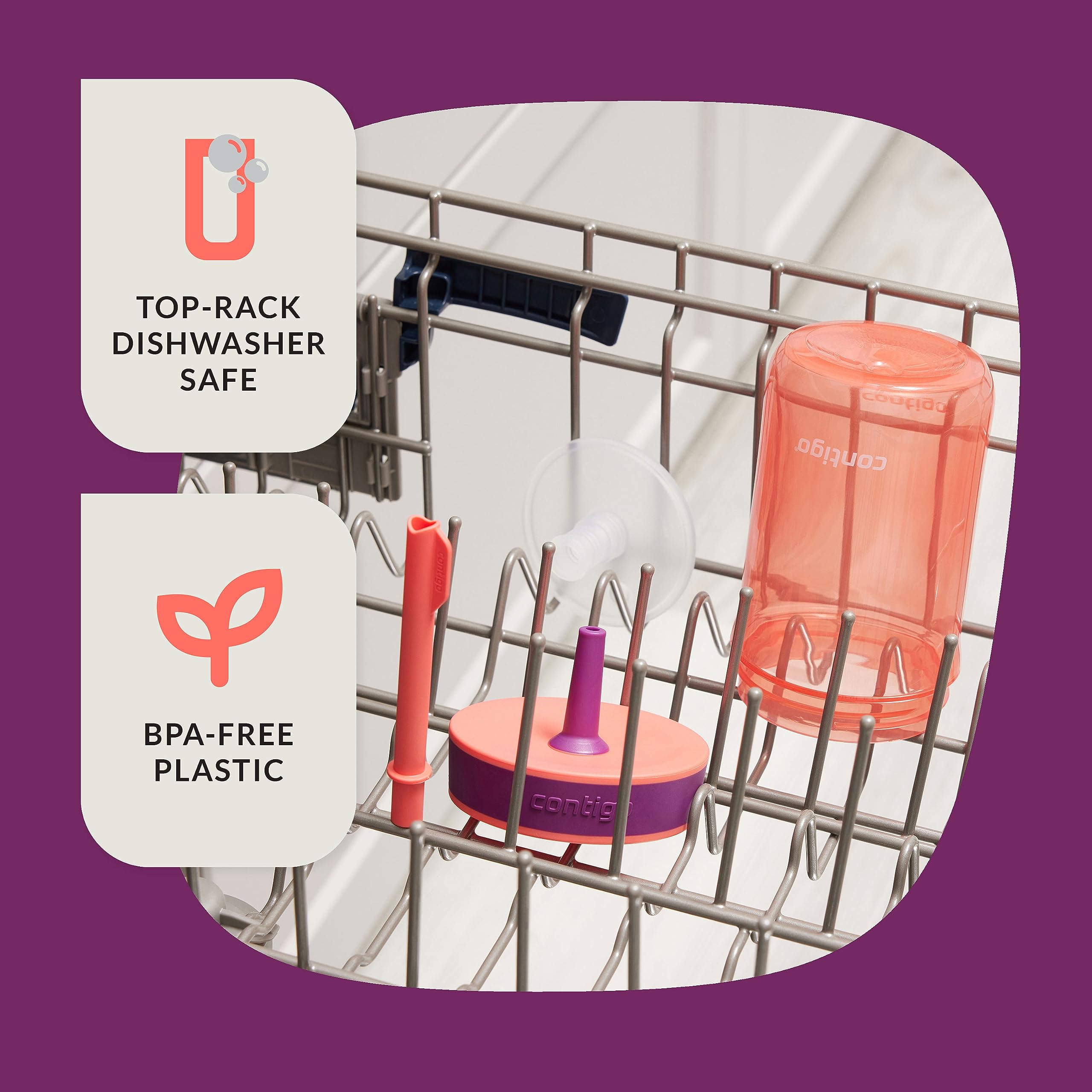 Foto 3 | Vaso Contigo Kids Leighton Straw De 400 Ml Con Tapa A Prueba De Derrames - Venta Internacional.