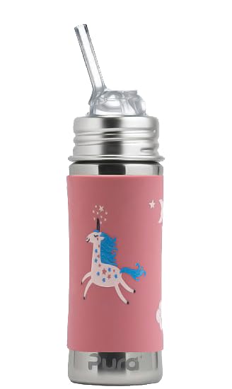 Botella De Pajita Pura Kiki De Acero Inoxidable De 325 Ml Con Funda Para Niños - Venta Internacional.