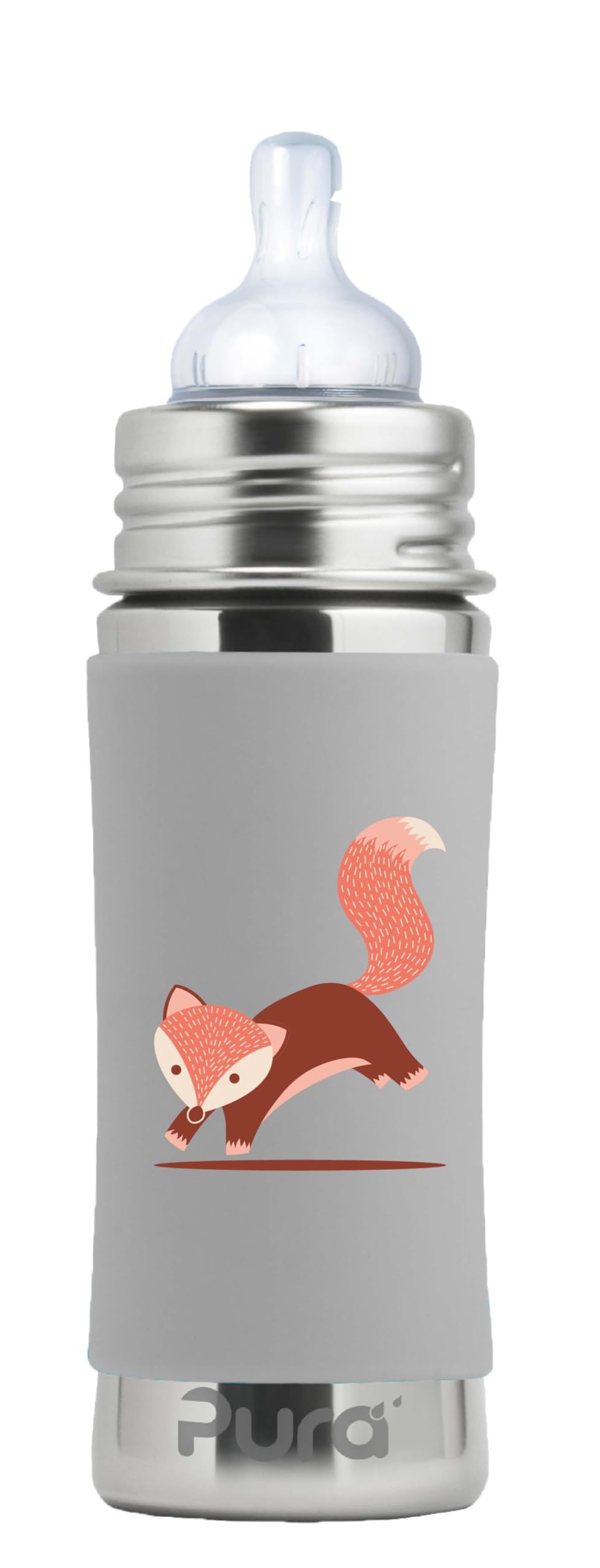 Biberón Infantil Pura Kiki 275 Ml De Acero Inoxidable Con Funda Fox - Venta Internacional.