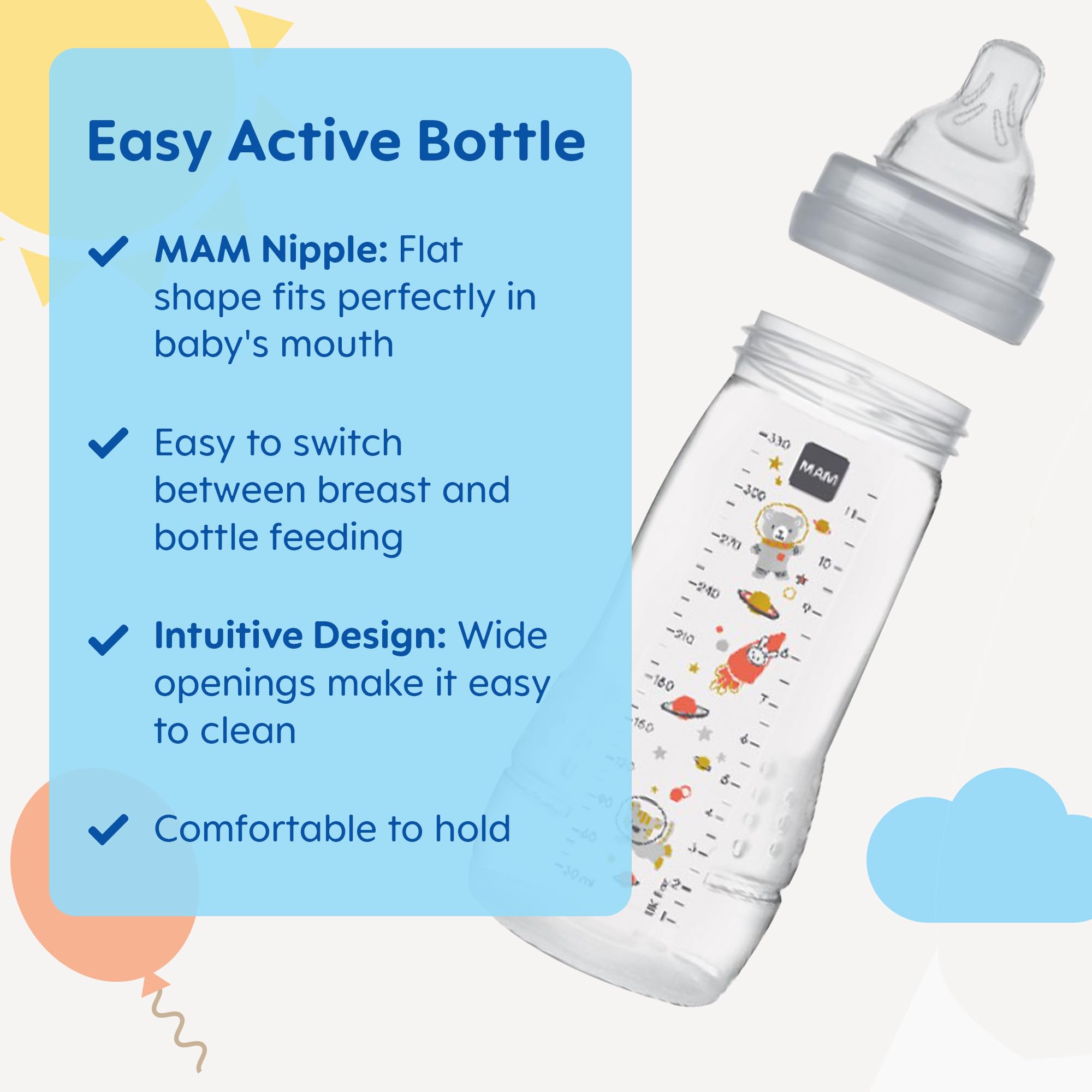 Foto 3 pulgar | Biberón Mam Easy Active De 325 Ml Con Tetina De Flujo Rápido Durante Más De 4 Meses - Venta Internacional.