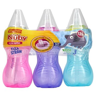 Foto 1 | Cup Nuby Clik-it Flexstraw, 300 Ml, Más De 12 Meses, Para Niñas, Paquete De 3 - Venta Internacional.