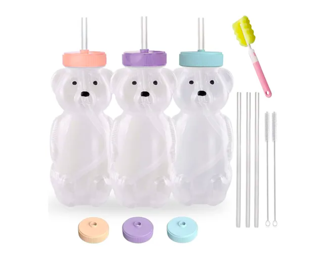 Vaso Entrenador Bebida  Xtellar  Oso Kit Con Popotes Y Cepillo 9 pz