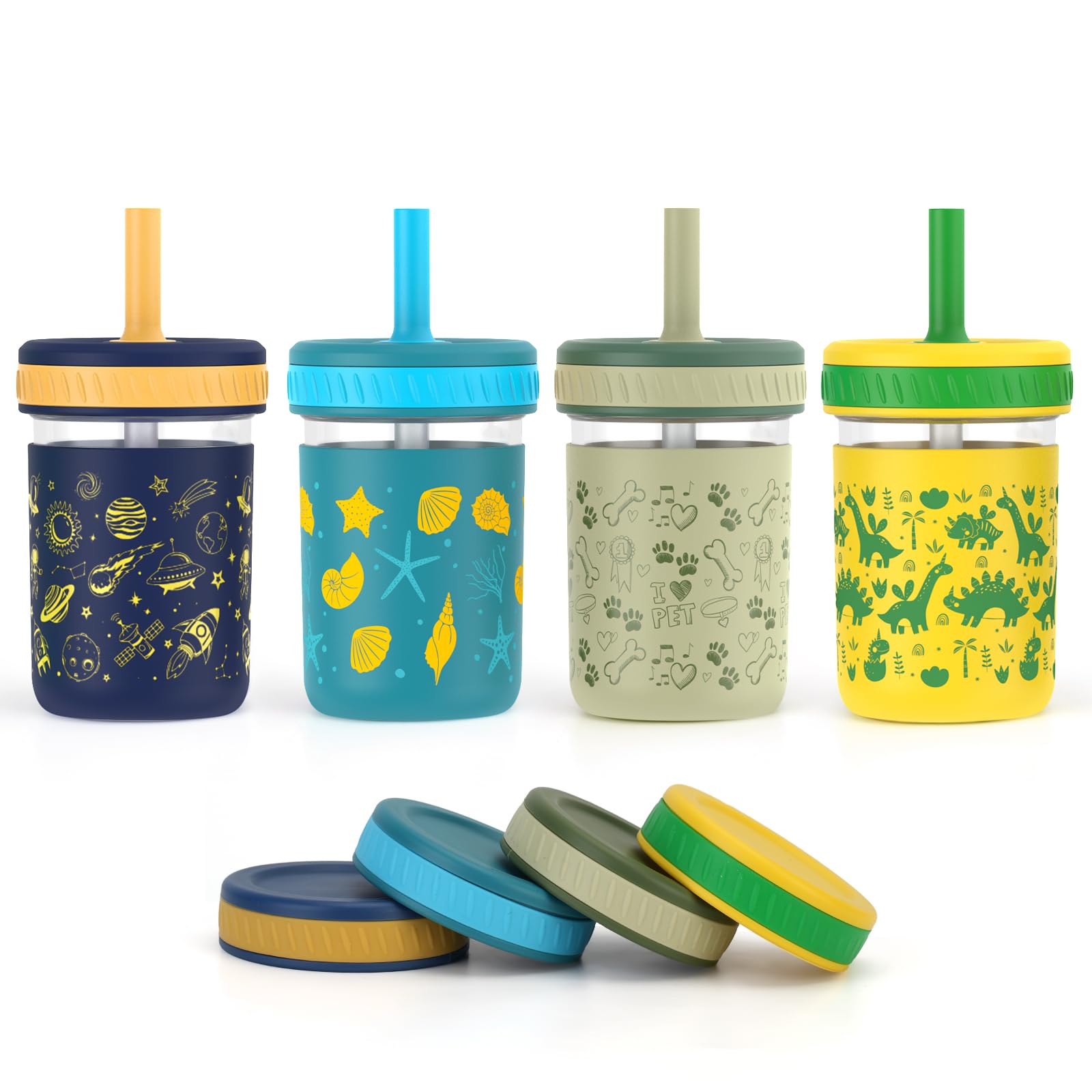 Foto 1 | Vasos De Vidrio Con Pajita Para Niños Pequeños De 240 Ml [paquete De 4] - Venta Internacional.