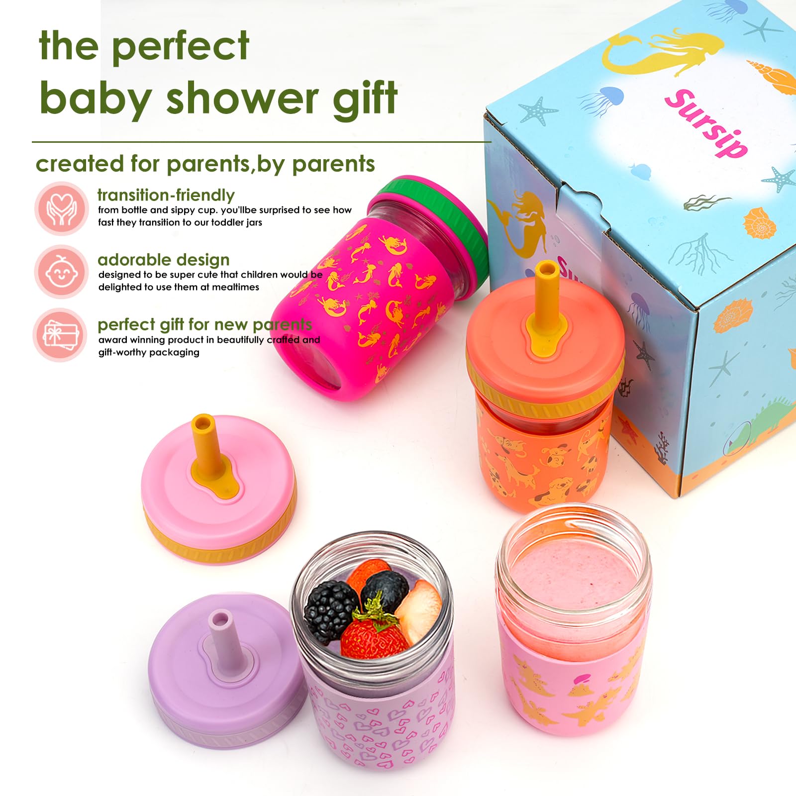 Foto 6 | Vasos De Vidrio Con Pajita Para Niños Pequeños De 240 Ml [paquete De 4] - Venta Internacional.
