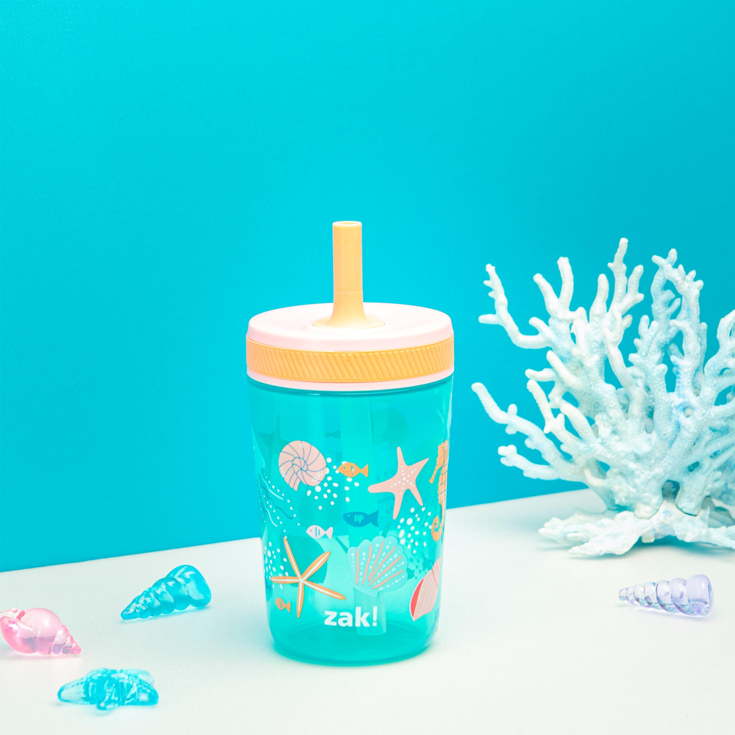 Foto 2 | Set De Vasos Kelso De Zak Designs  450 Ml (conchas) Con Pajita Para Niños - Venta Internacional.