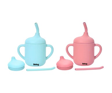 Foto 1 | 2 Pzs Vaso Silicón Suave Niños Con Popote Aprendizaje Libre Bpa Rosa Y Azul