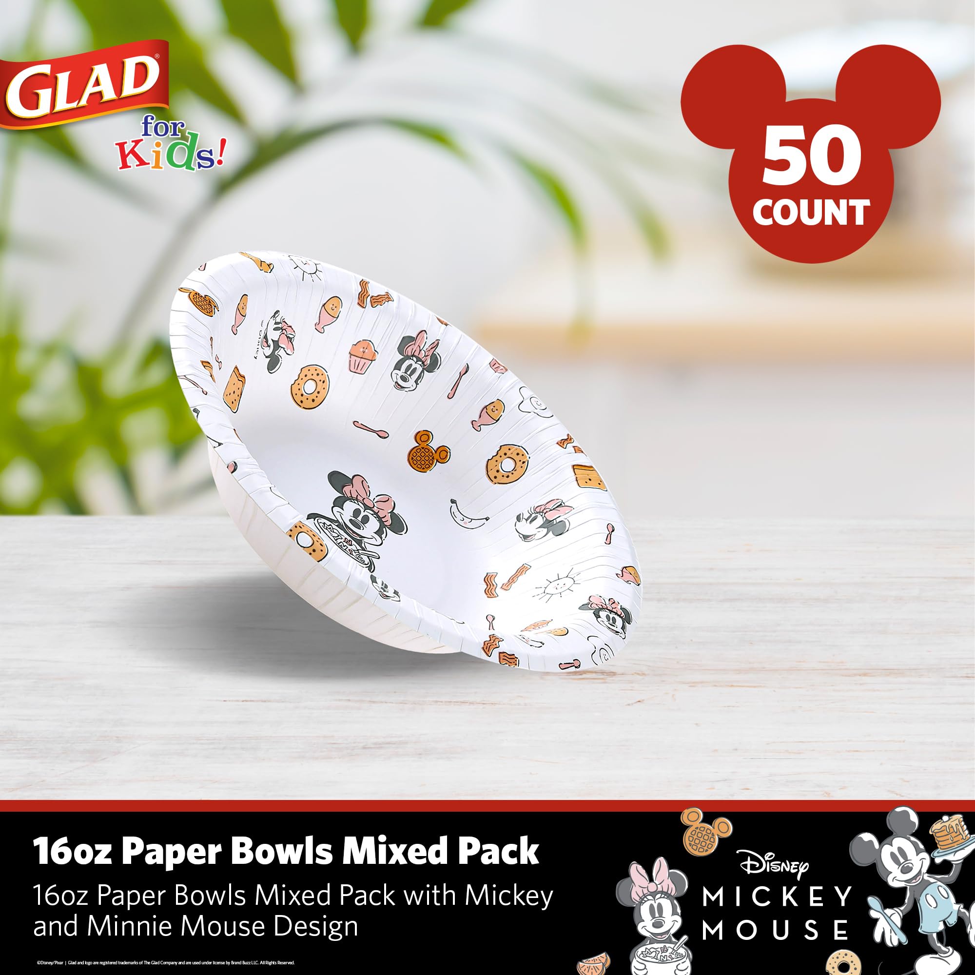Foto 3 pulgar | Cuencos De Papel Glad Para Niños Disney Mickey And Friends, 480 Ml, 50 Unidades - Venta Internacional.