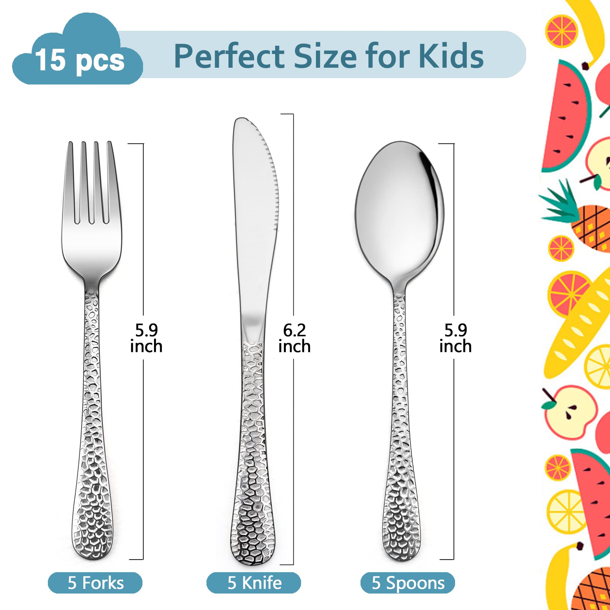 Foto 3 pulgar | Juego De Utensilios Para Niños Lianyu De Acero Inoxidable, 15 Piezas, Martillado - Venta Internacional.