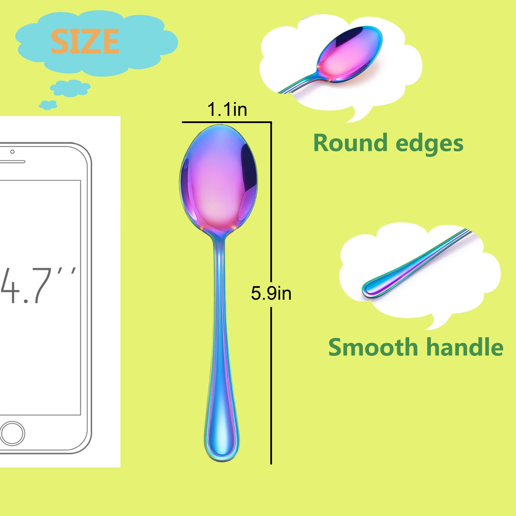 Foto 3 pulgar | Juego De 9 Cucharas Para Niños Pequeños Lianyu Rainbow De Acero Inoxidable - Venta Internacional.