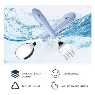 Foto 2 | Kit De Cubiertos Para Bebés Cuchara Tenedor Rosa, Verde Y Azul