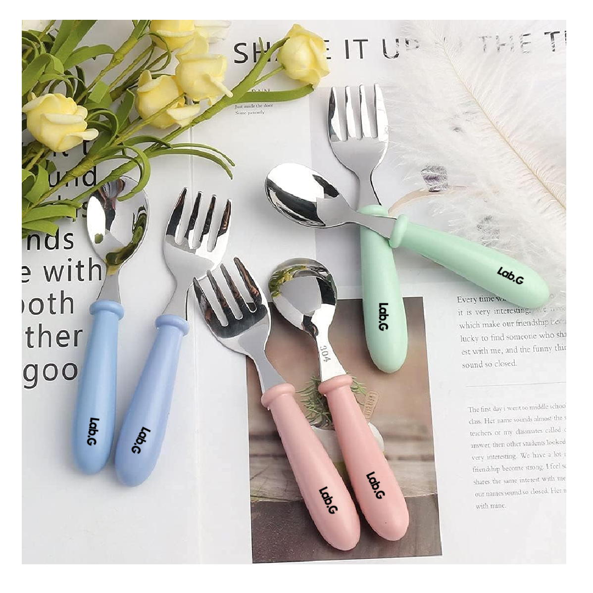Foto 4 pulgar | Kit De Cubiertos Para Bebés Cuchara Tenedor Rosa, Verde Y Azul