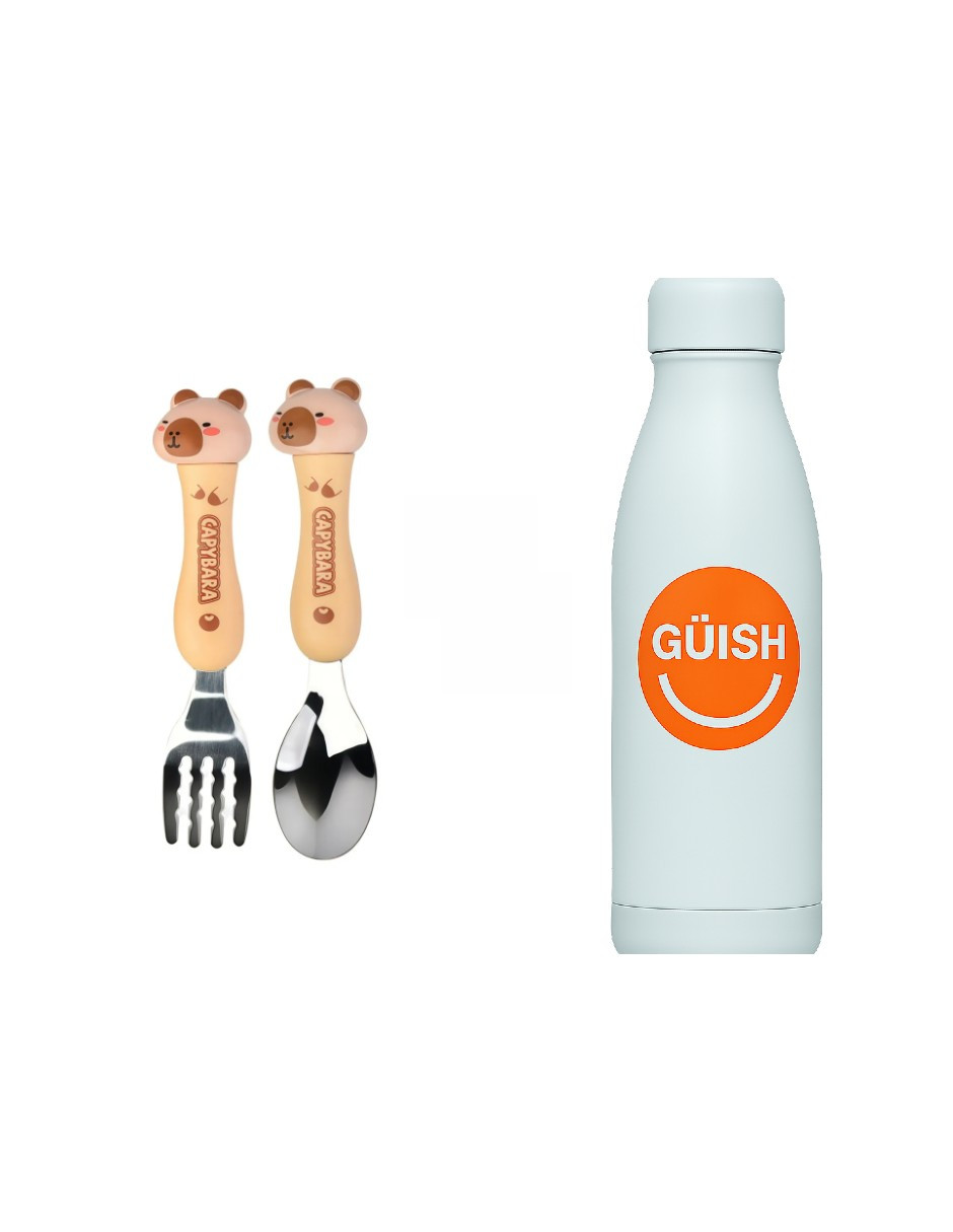 Tenedor Y Cuchara Sopera Con Forma De Capibara + Gratis Termo Güish De Regalo