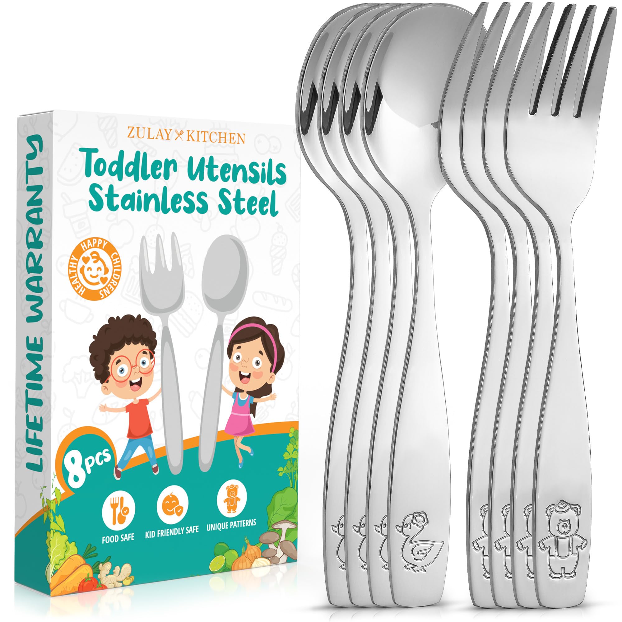 Foto 2 pulgar | Juego De Cubiertos De Acero Inoxidable Zulay Kitchen Para Niños Pequeños, 8 Piezas - Venta Internacional.